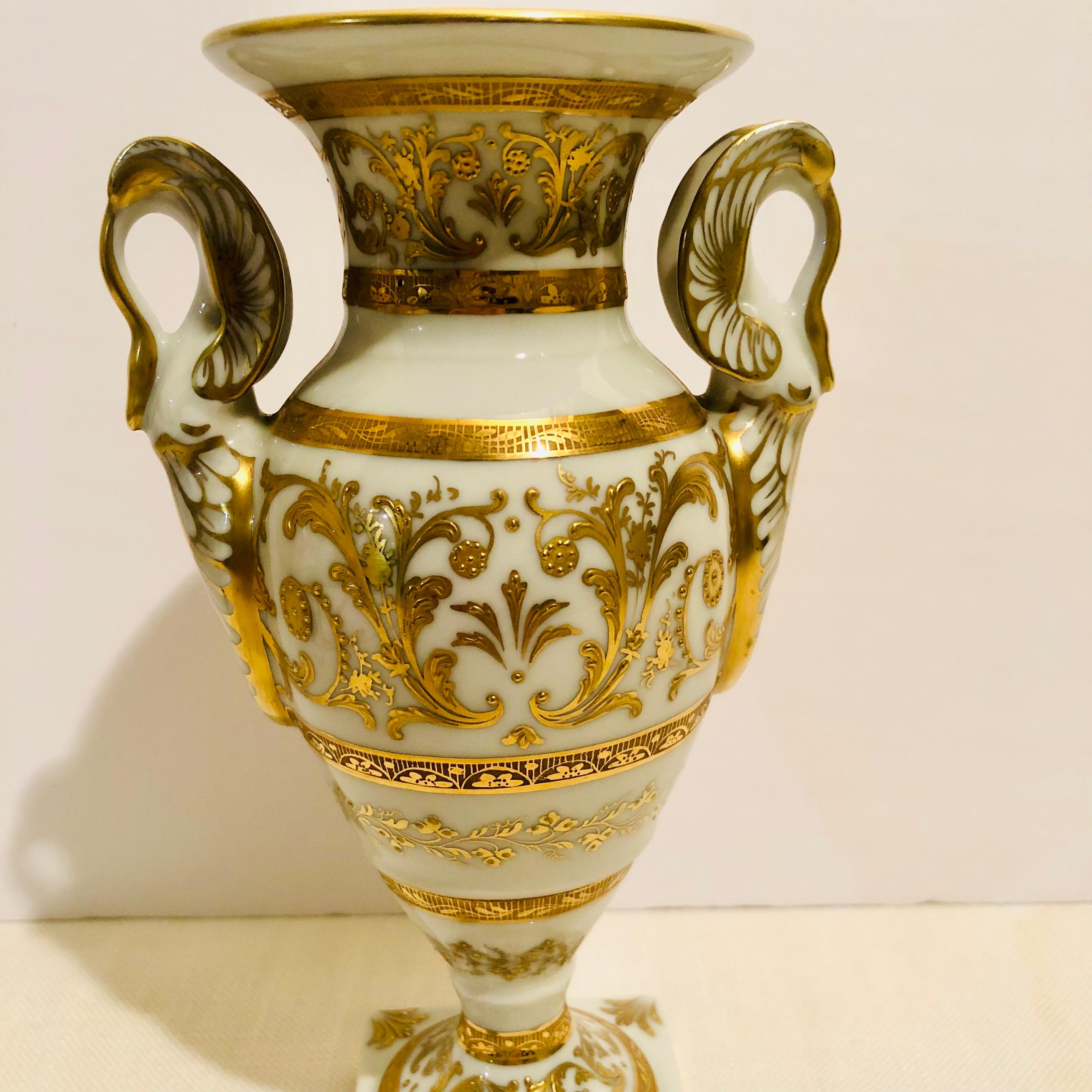 Late 20th Century Le Tallec Neoclassical Vase With Elaborate Raised Gliding and Swan Handles