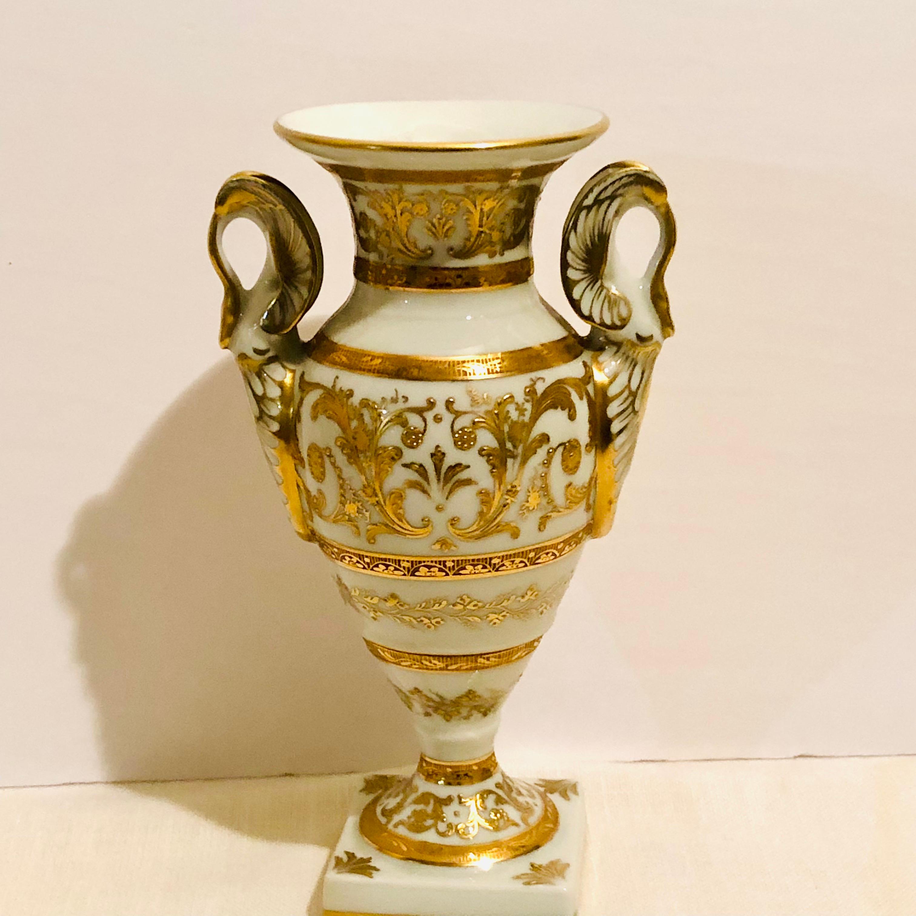 Le Tallec Neoclassical Vase With Elaborate Raised Gliding and Swan Handles 1