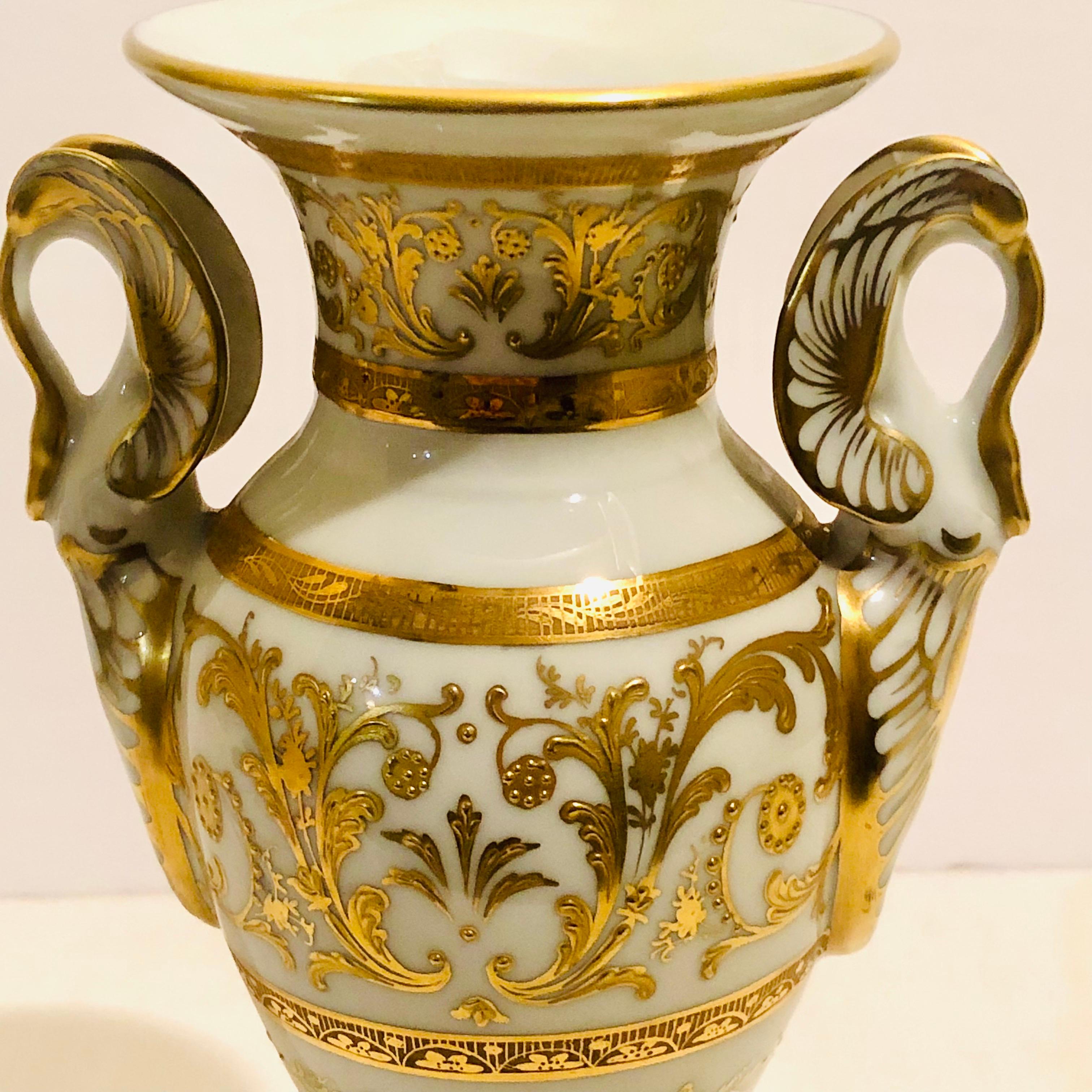 Le Tallec Neoclassical Vase With Elaborate Raised Gliding and Swan Handles 2