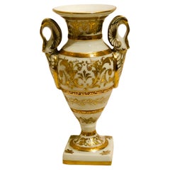 Le Tallec Neoclassical Vase With Elaborate Raised Gliding and Swan Handles