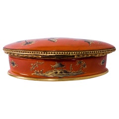 Le Tallec Orange Chinoserie Decorated Box, Full Hall Marked Great Patina