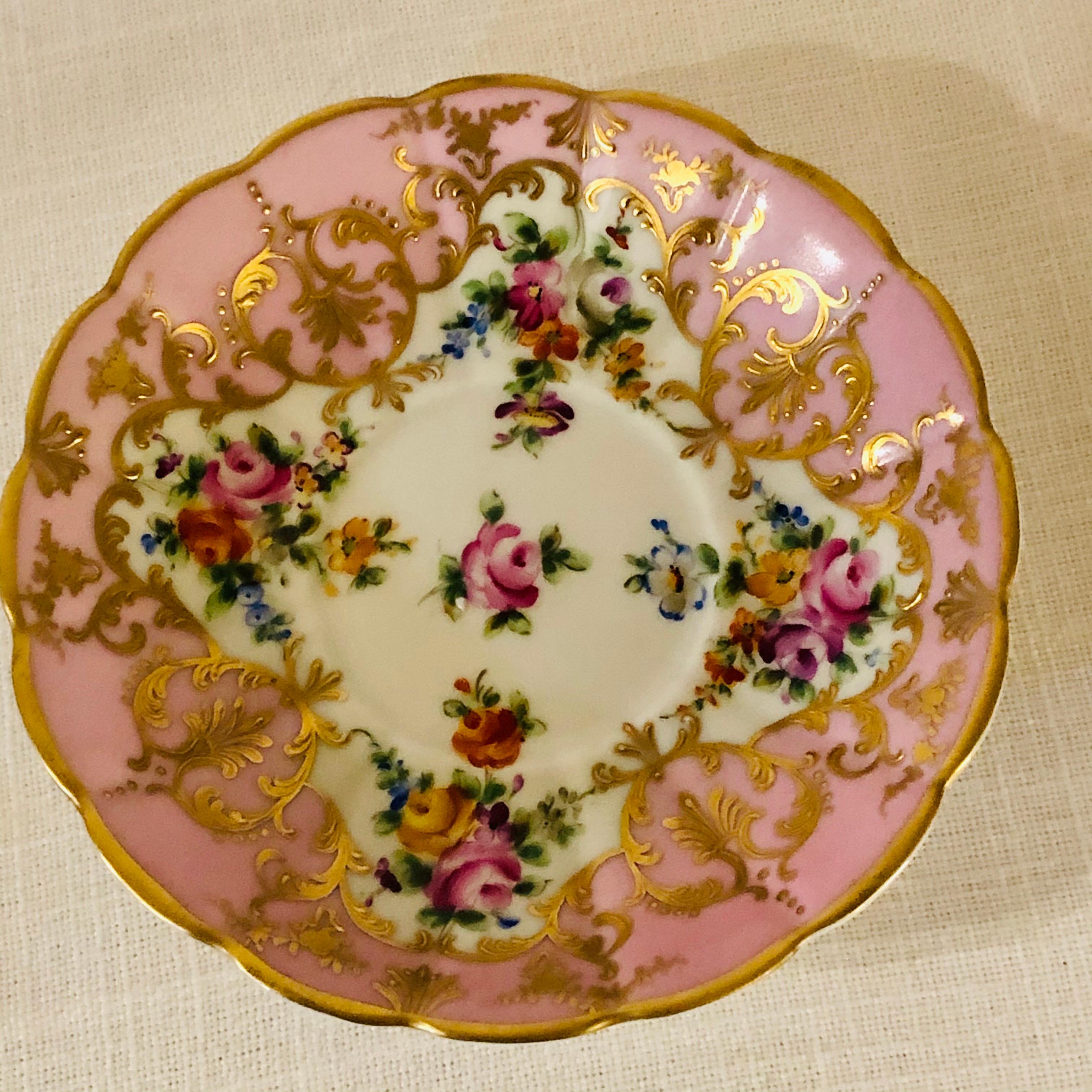 Le Tallec Pink Covered Bowl with Flower Bouquets & Raised Gold Embellishments 1