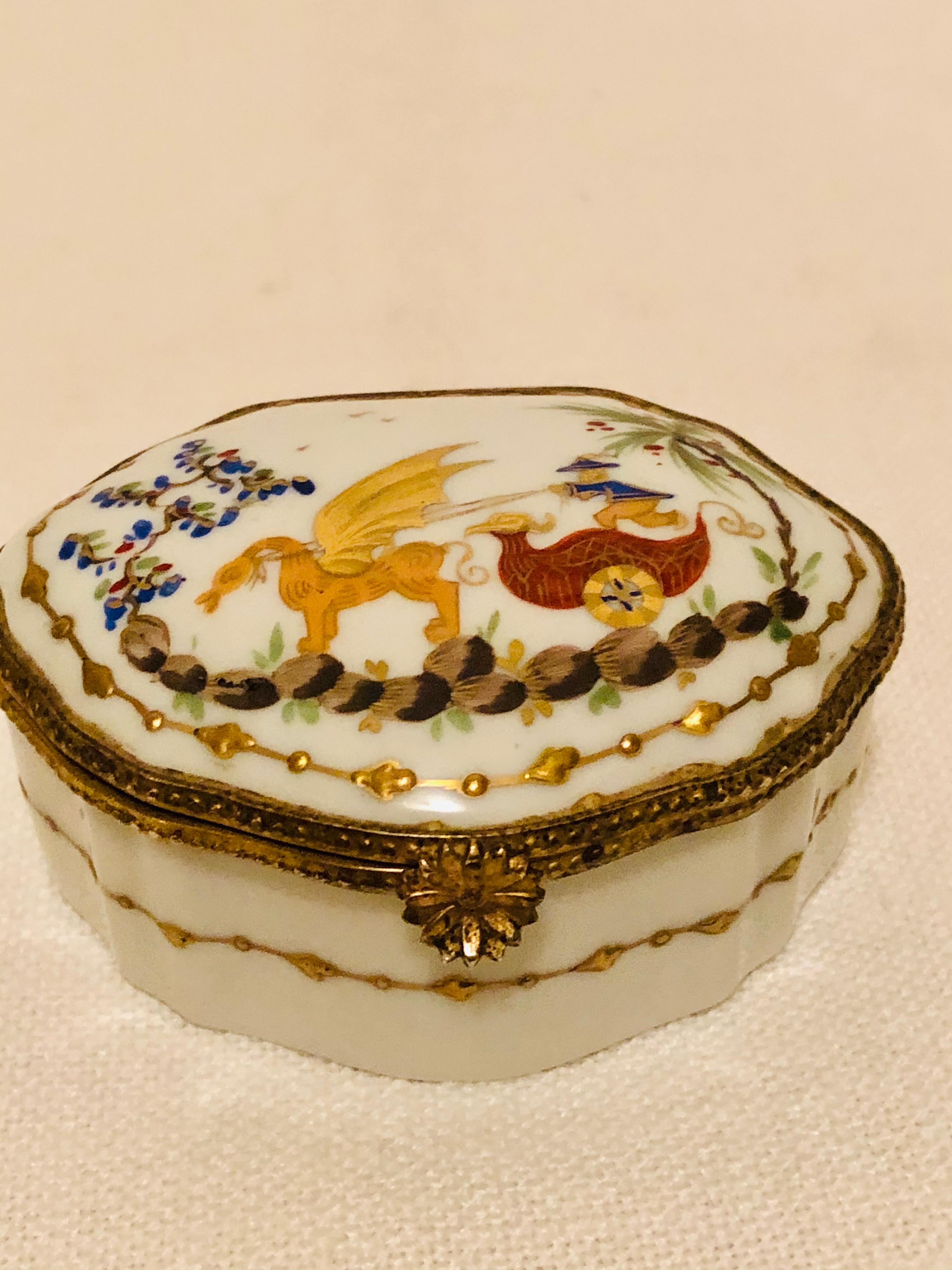 French Le Tallec Porcelain Box Painted with a Whimsical Chinoiserie Scene