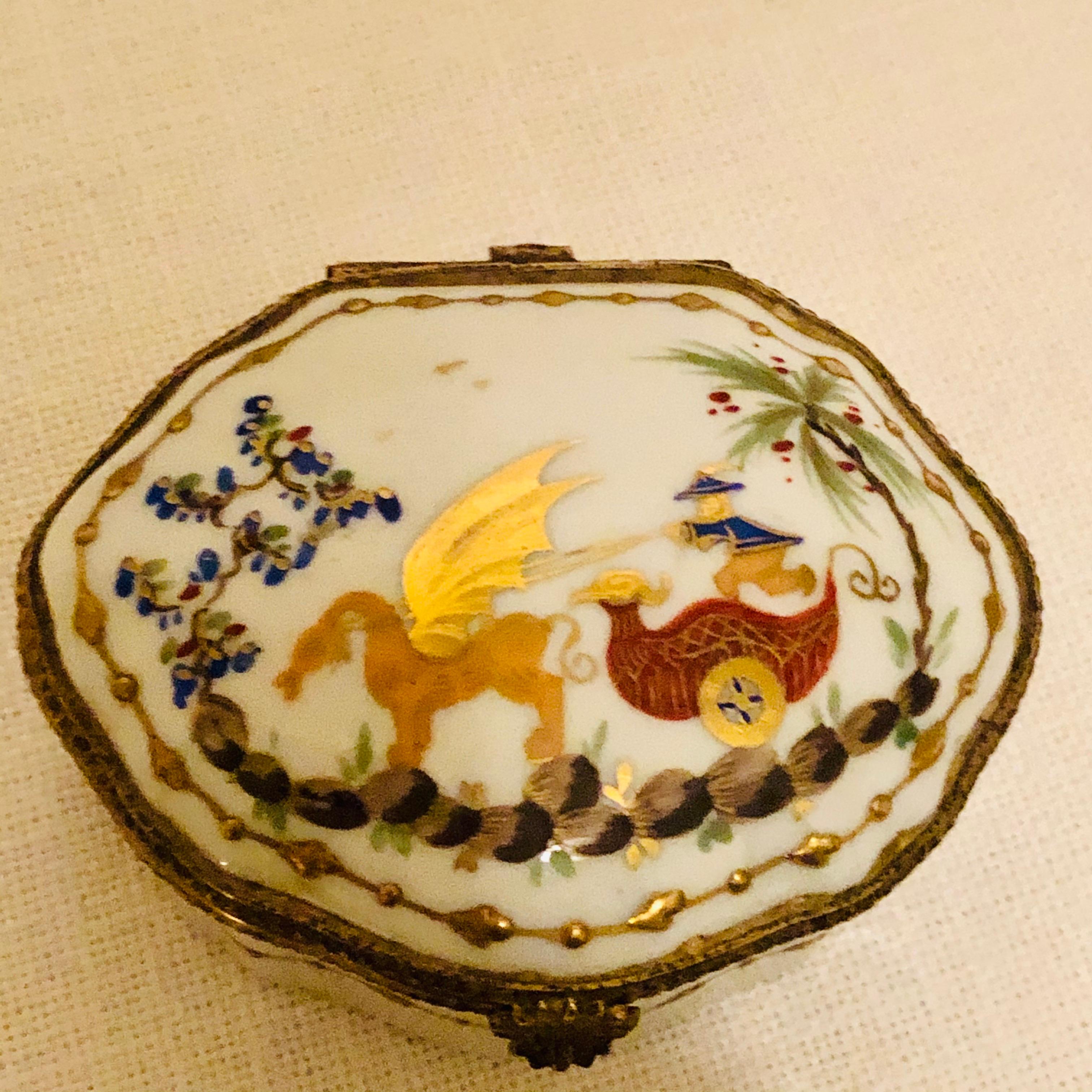 Hand-Painted Le Tallec Porcelain Box Painted with a Whimsical Chinoiserie Scene