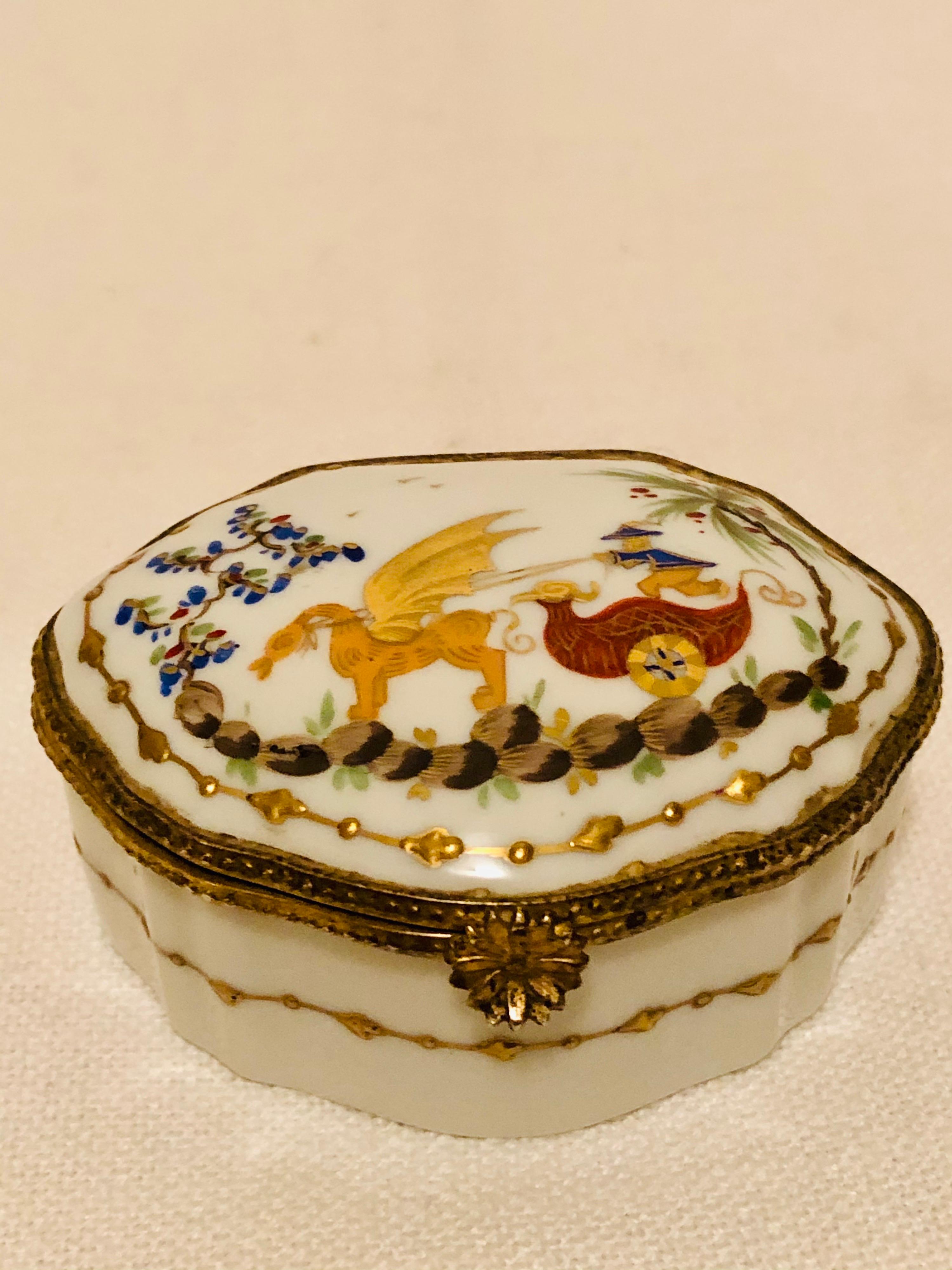 Le Tallec Porcelain Box Painted with a Whimsical Chinoiserie Scene In Good Condition In Boston, MA
