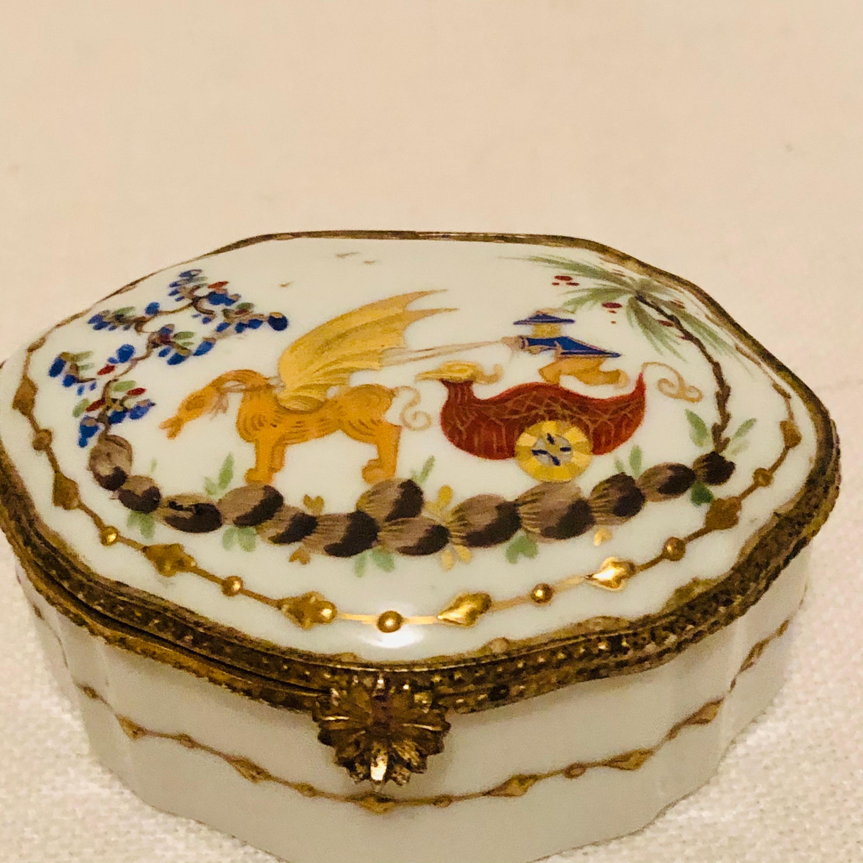 Mid-20th Century Le Tallec Porcelain Box Painted with a Whimsical Chinoiserie Scene
