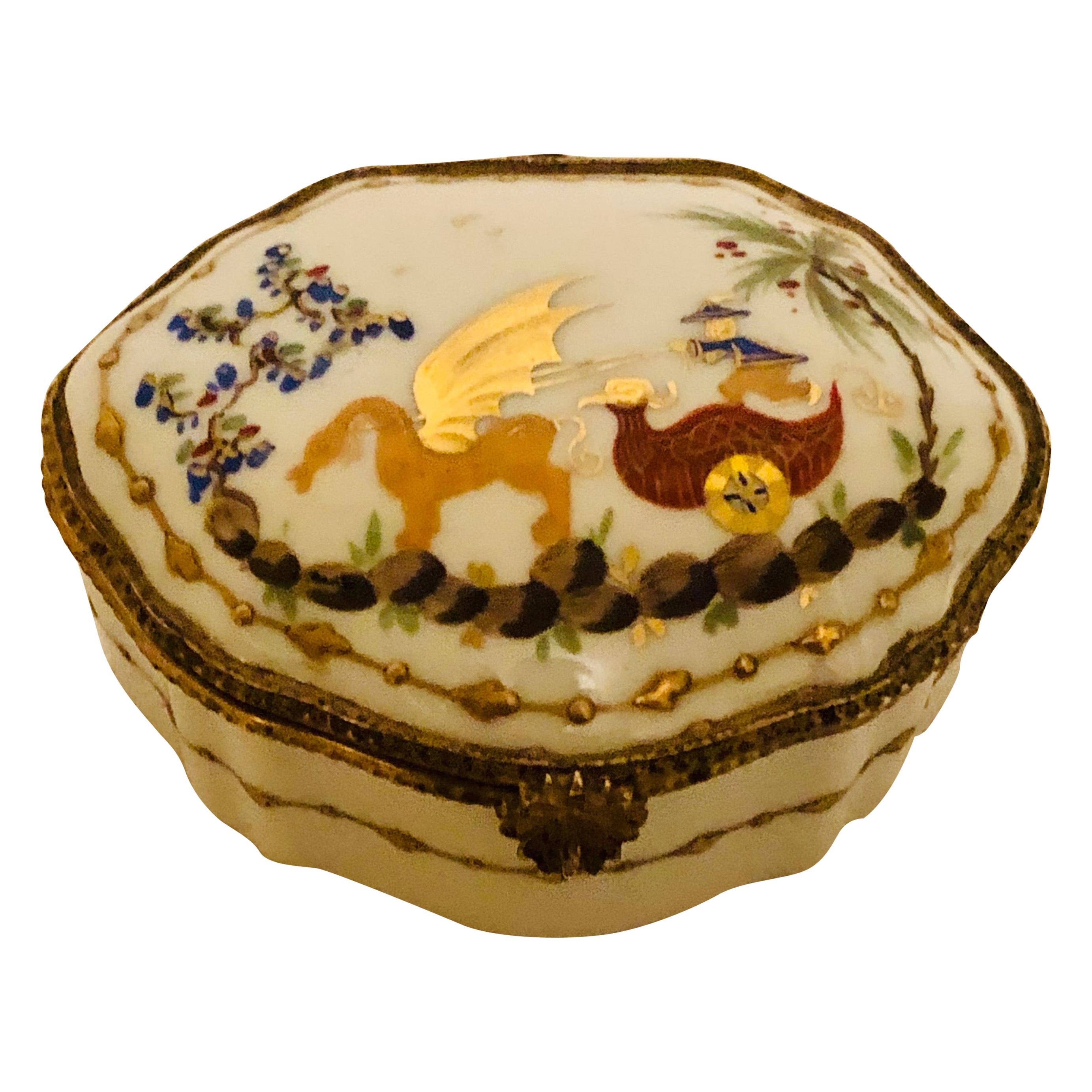 Le Tallec Porcelain Box Painted with a Whimsical Chinoiserie Scene