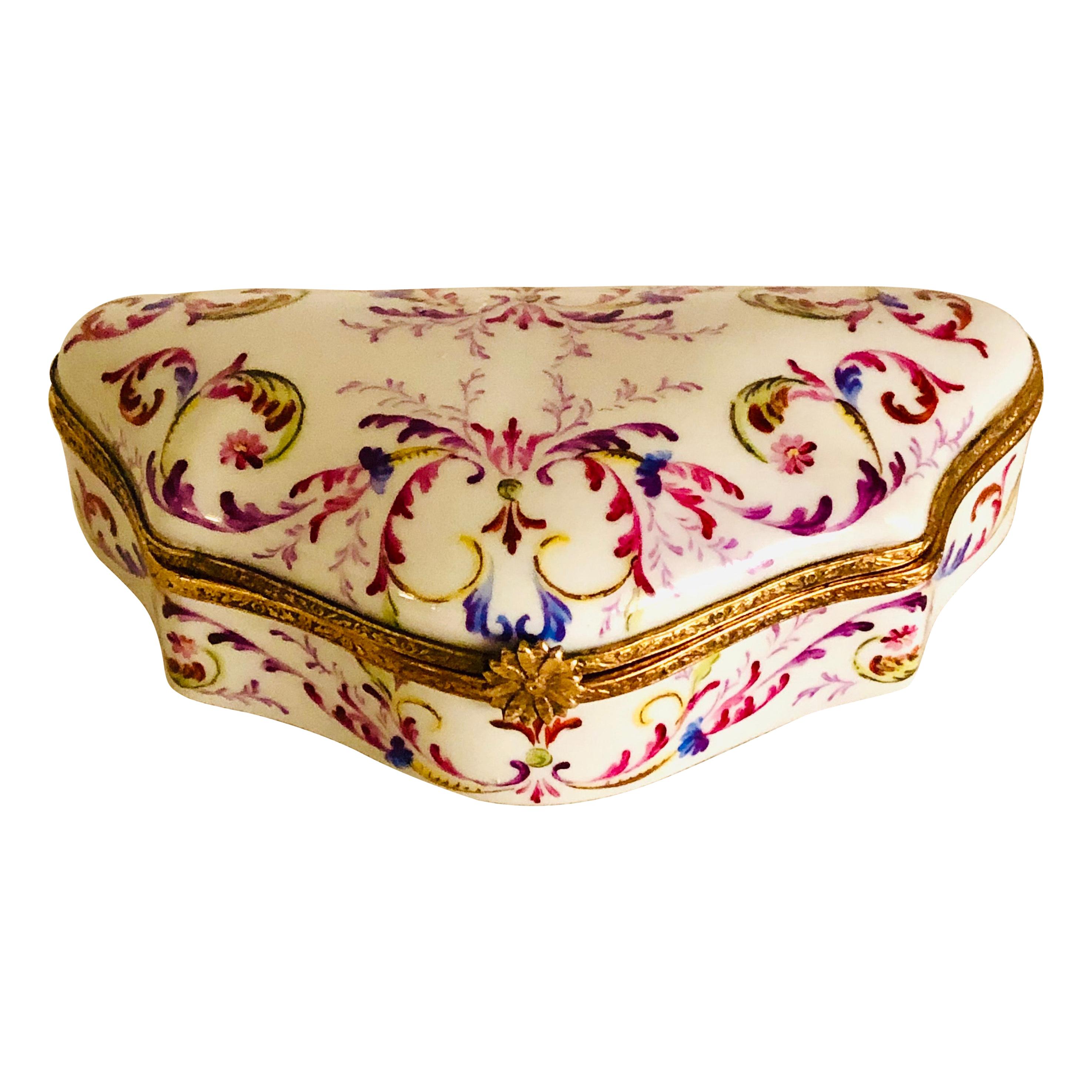 Le Tallec Porcelain Box Painted with Elaborate Design of Many Colors and Flowers
