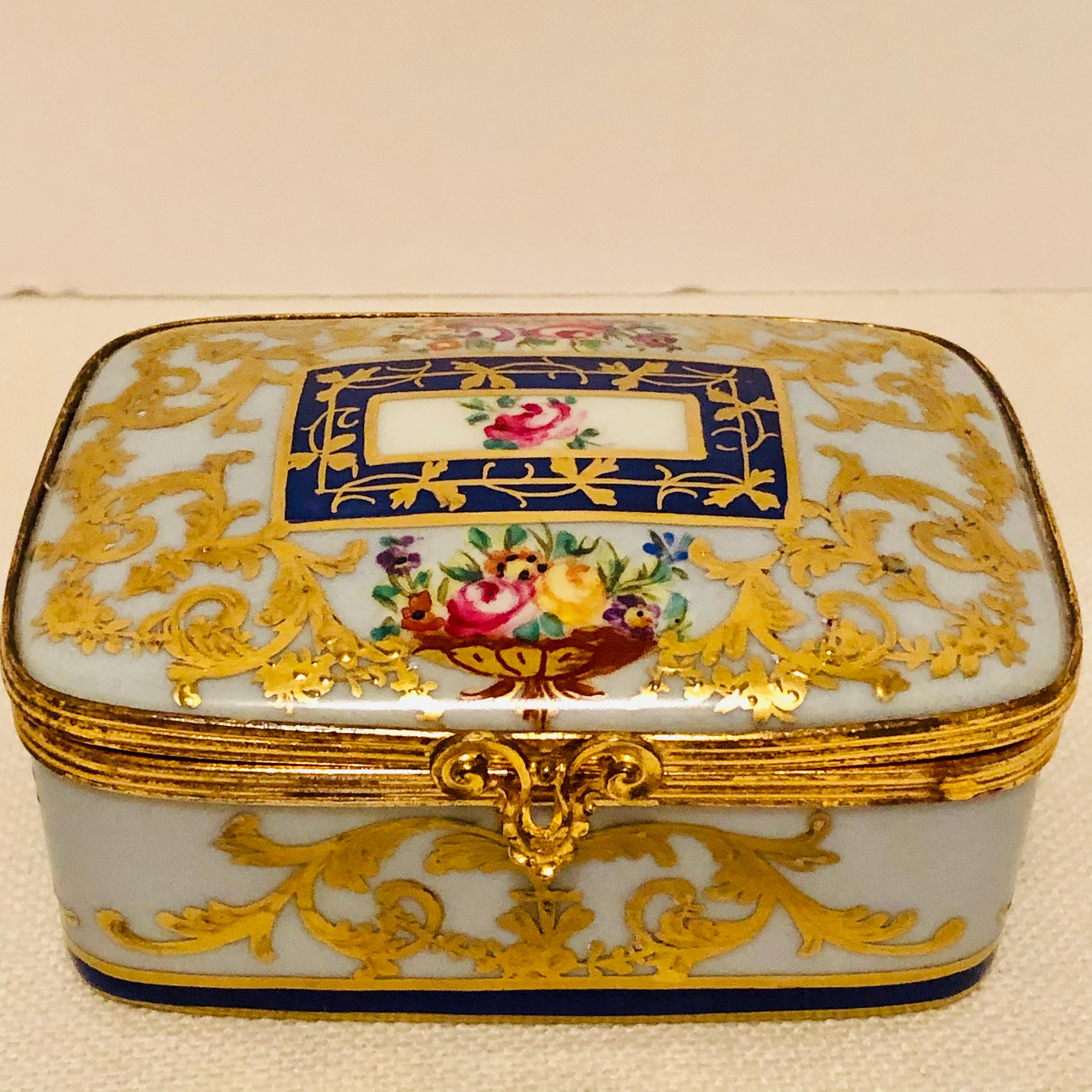 Rococo Le Tallec Porcelain Box with Decorated with Flower Bouquets and Raised Gilding