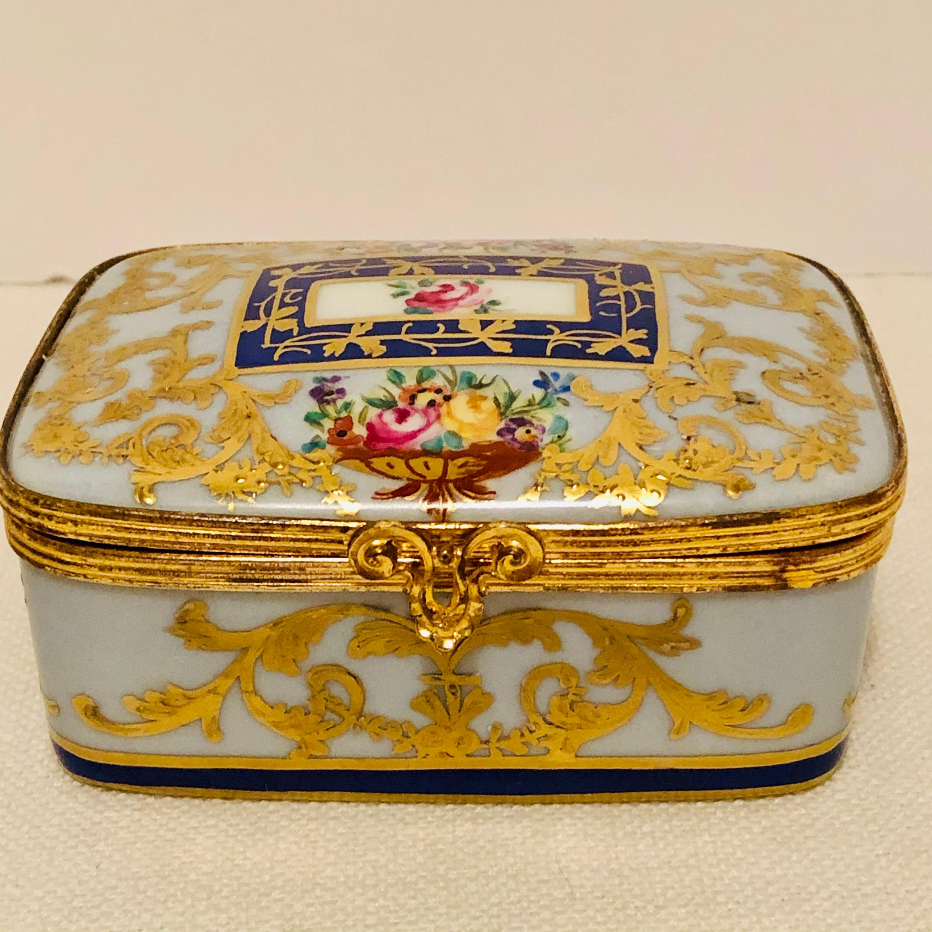 French Le Tallec Porcelain Box with Decorated with Flower Bouquets and Raised Gilding
