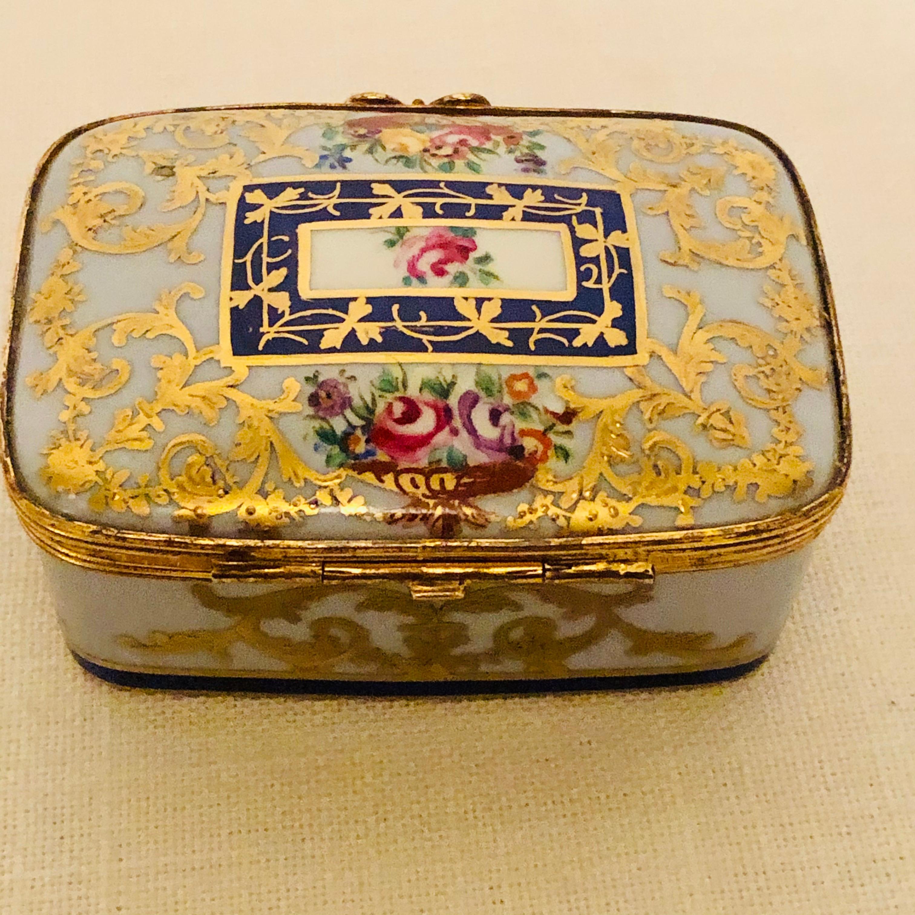 Le Tallec Porcelain Box with Decorated with Flower Bouquets and Raised Gilding In Good Condition In Boston, MA