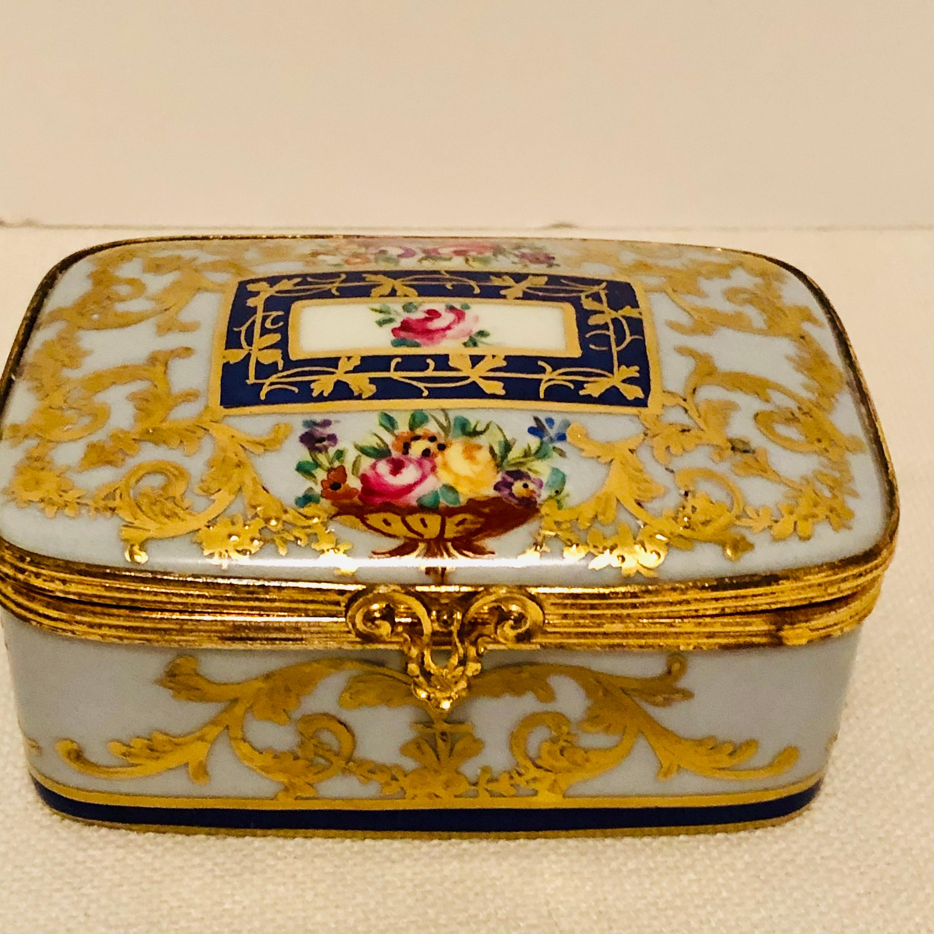 Late 20th Century Le Tallec Porcelain Box with Decorated with Flower Bouquets and Raised Gilding