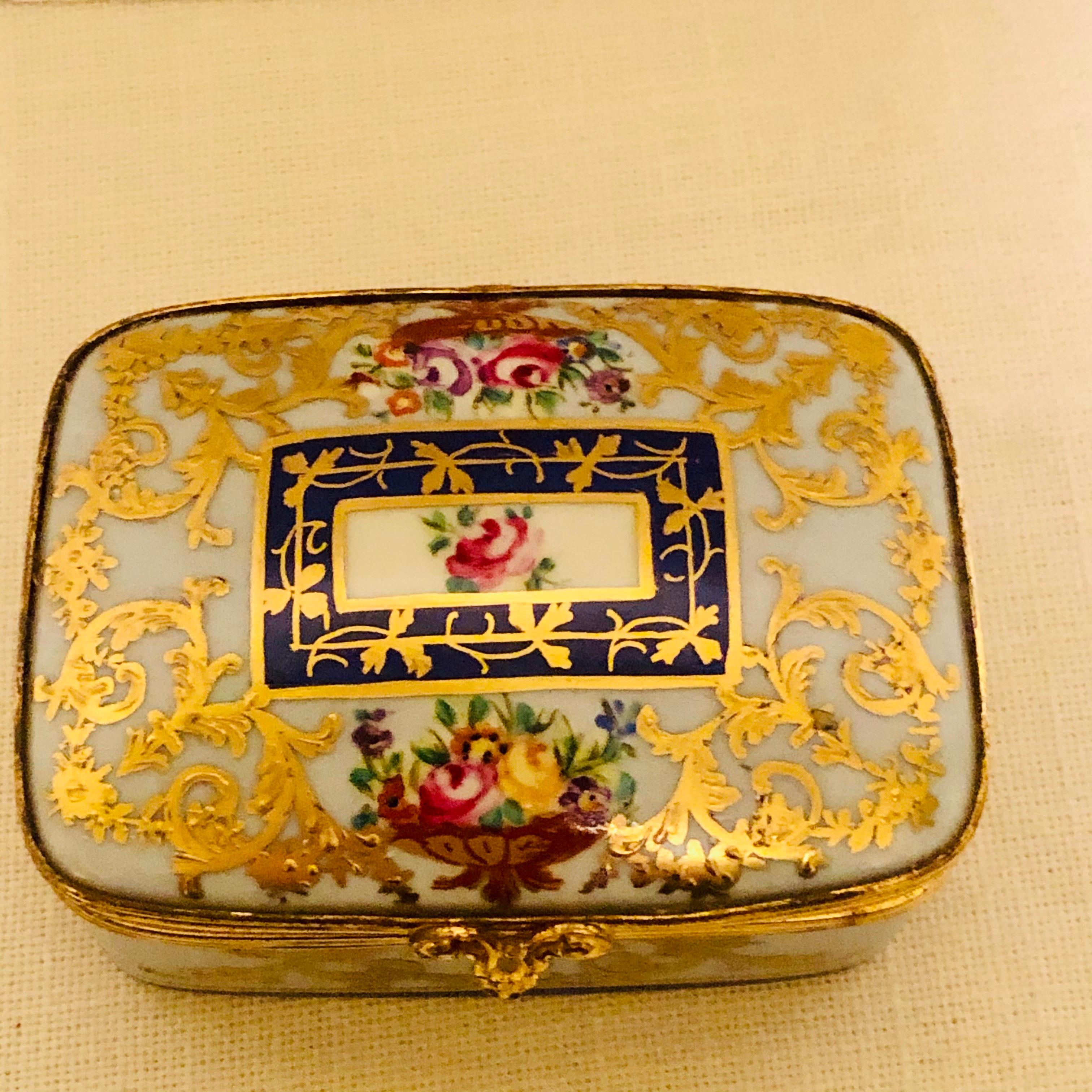 Le Tallec Porcelain Box with Decorated with Flower Bouquets and Raised Gilding 1