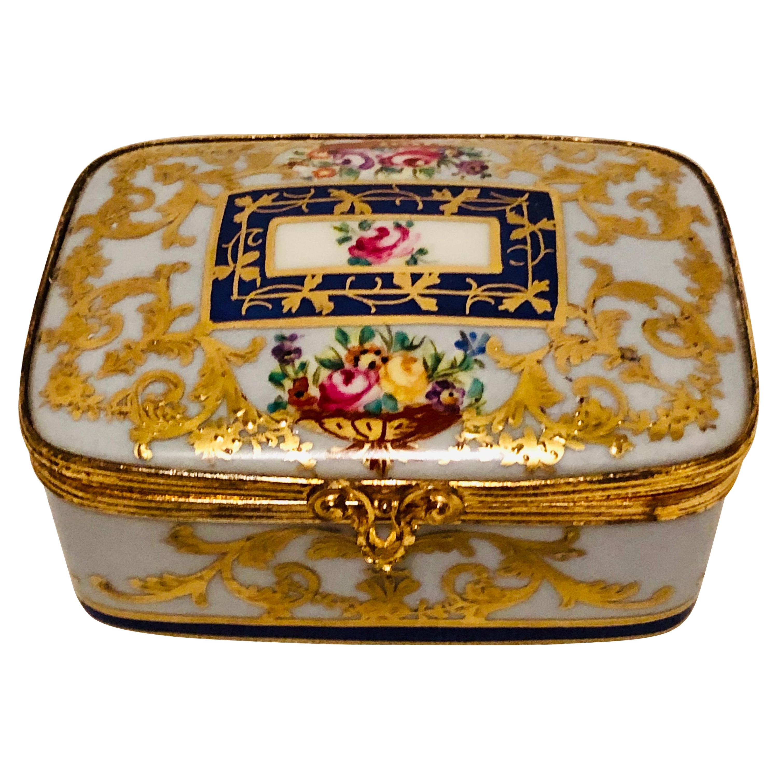 Le Tallec Porcelain Box with Decorated with Flower Bouquets and Raised Gilding