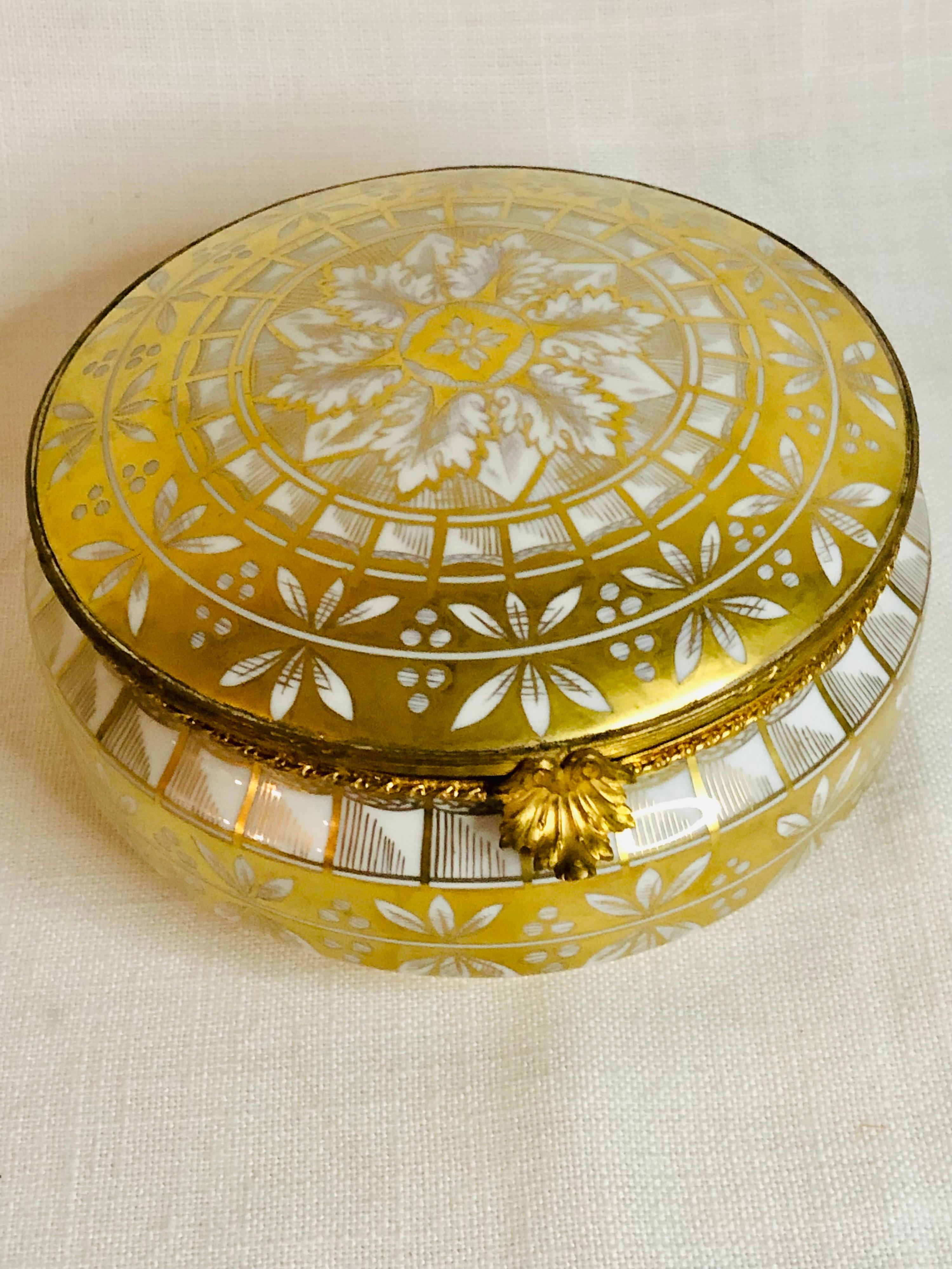 Le Tallec Porcelain Box with Gold Painted Decoration on a White Porcelain Ground 4