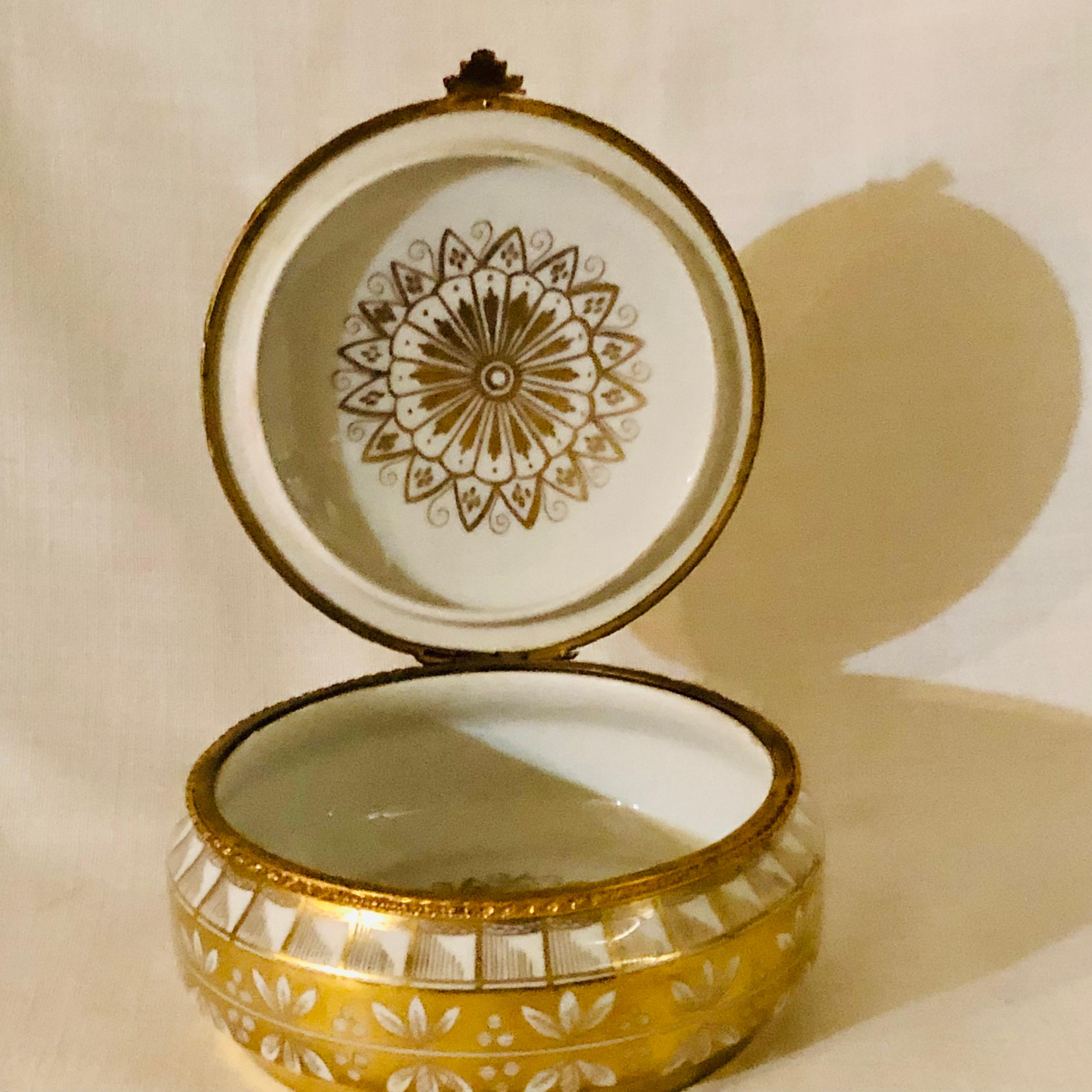 Gilt Le Tallec Porcelain Box with Gold Painted Decoration on a White Porcelain Ground