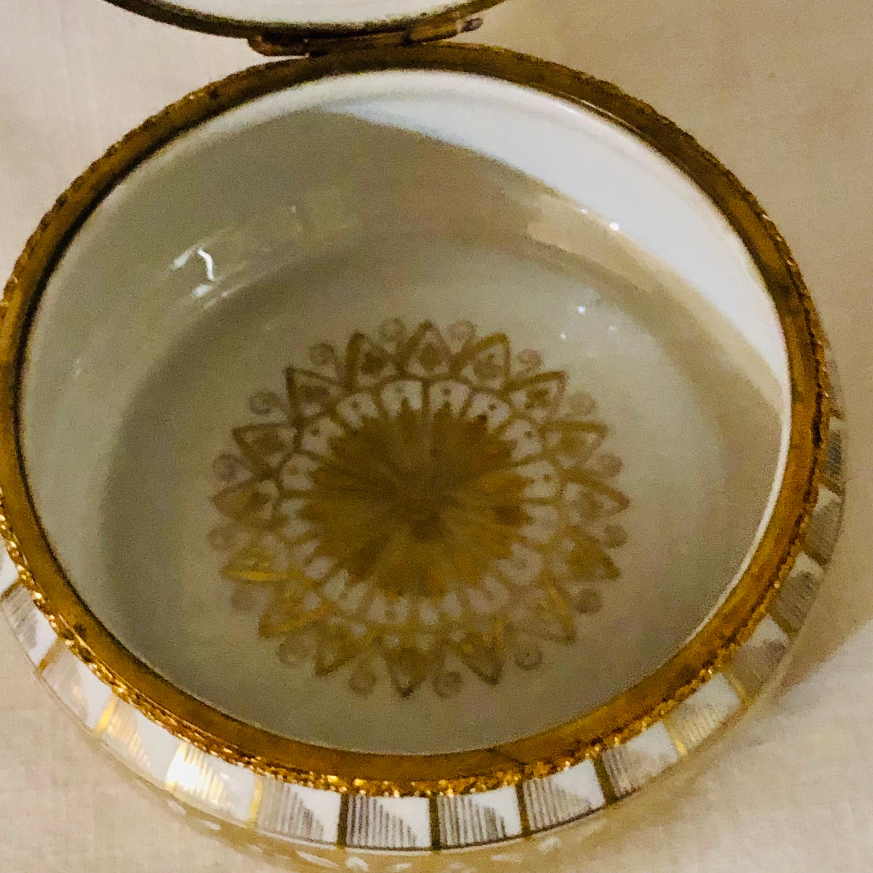 Le Tallec Porcelain Box with Gold Painted Decoration on a White Porcelain Ground In Good Condition In Boston, MA
