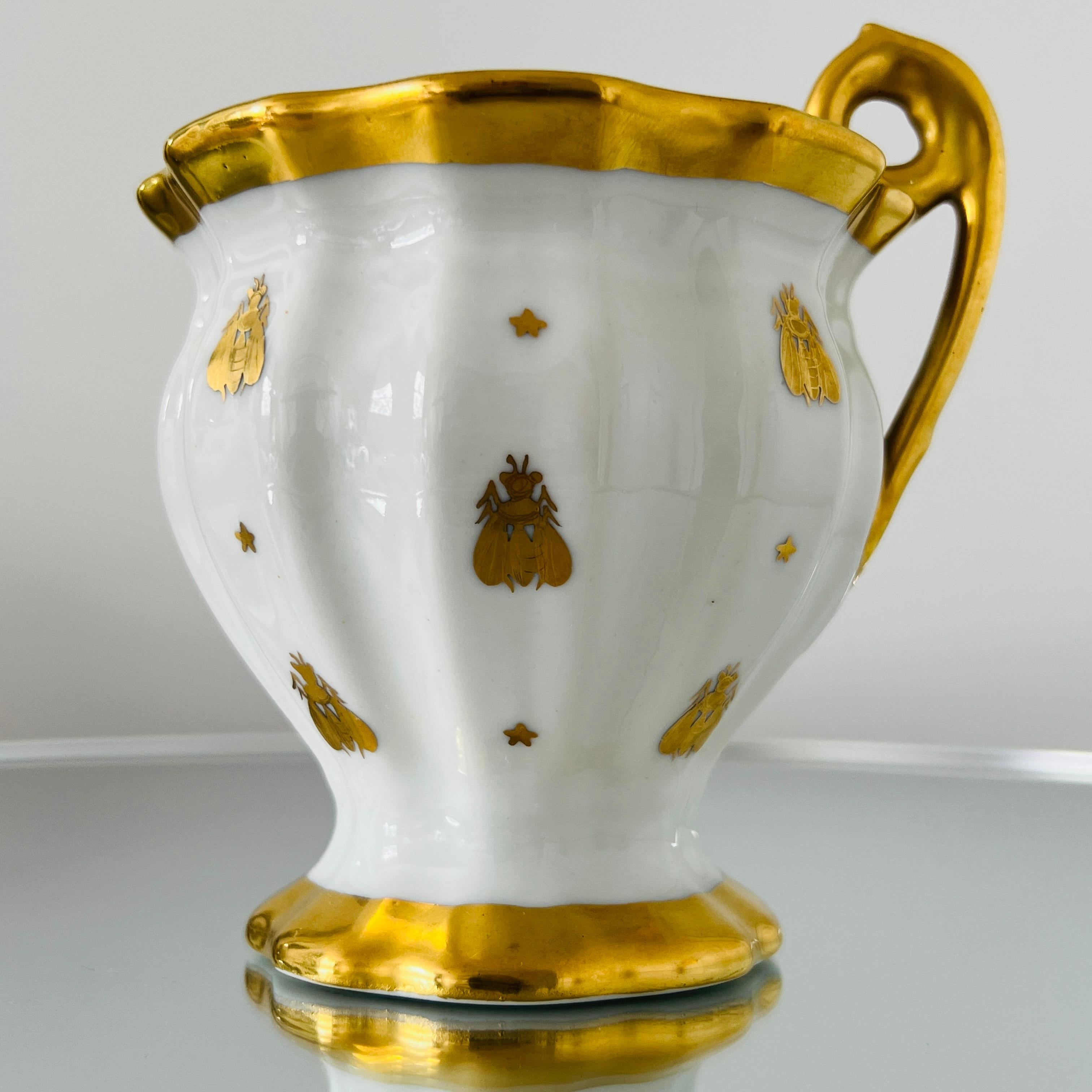 Le Tallec Porcelain Candy Cup and Dish Set with Napoleon Gold Bee Motif, c 1952 In Good Condition In Fort Lauderdale, FL