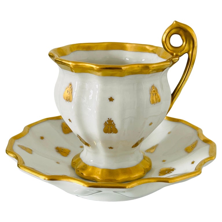 Le Tallec Porcelain Candy Cup and Dish Set with Napoleon Gold Bee Motif