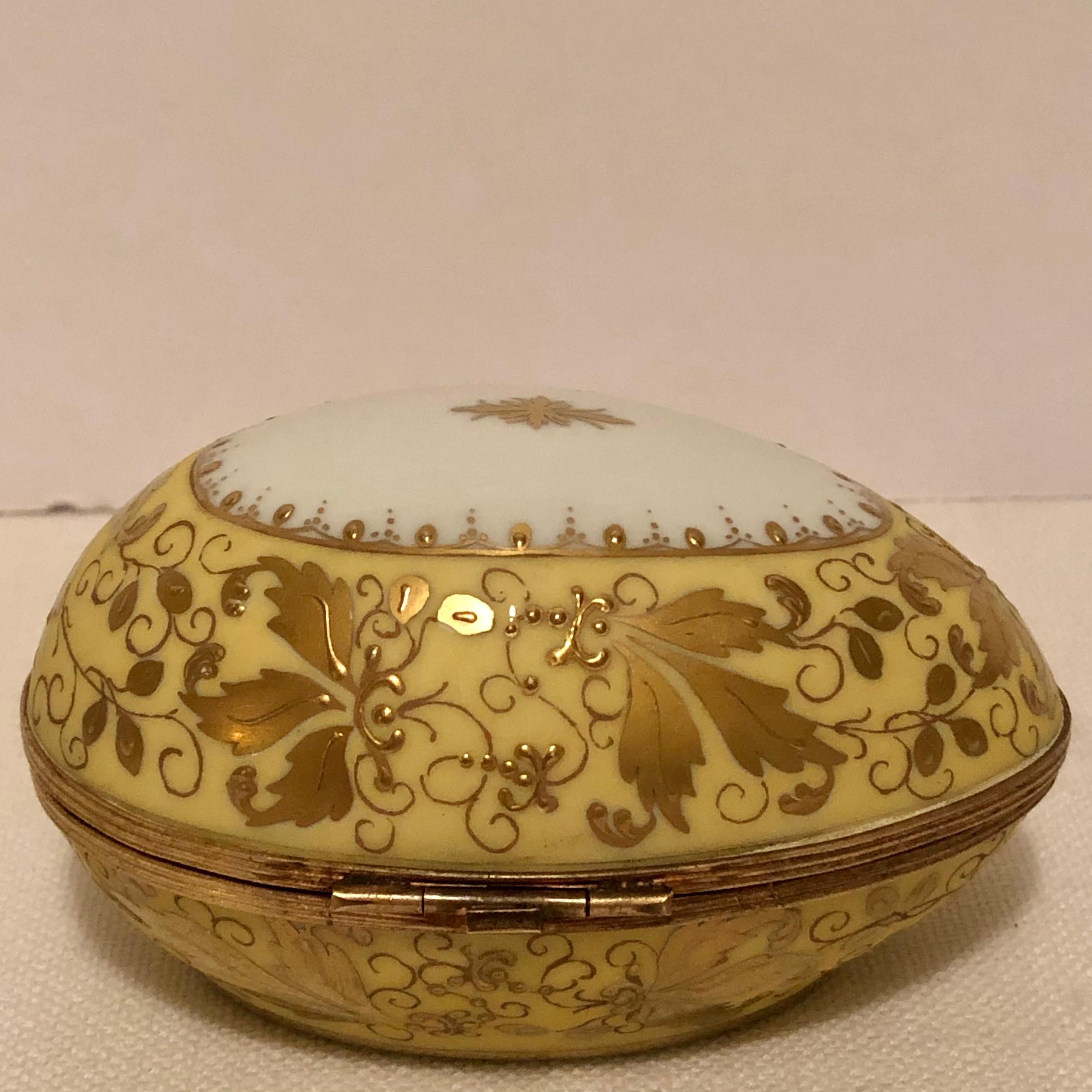 Le Tallec Porcelain Egg Shaped Box Decorated with Exquisite Raised Gilding In Good Condition In Boston, MA