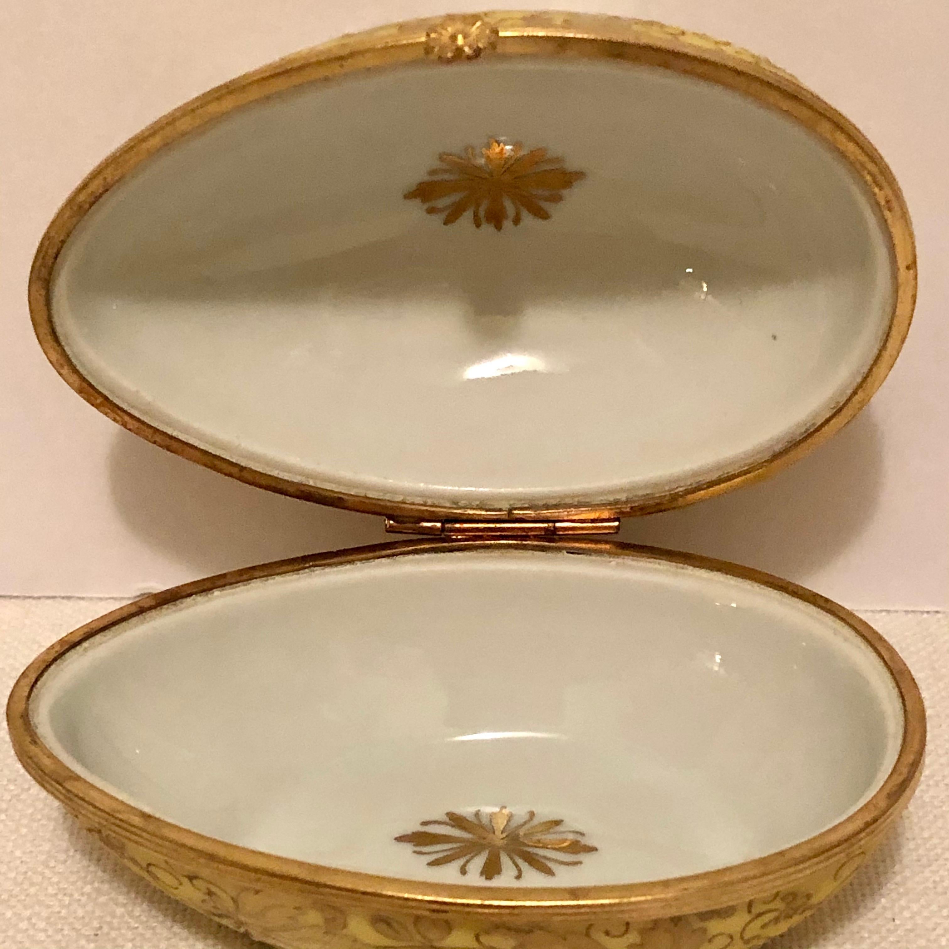 Mid-20th Century Le Tallec Porcelain Egg Shaped Box Decorated with Exquisite Raised Gilding