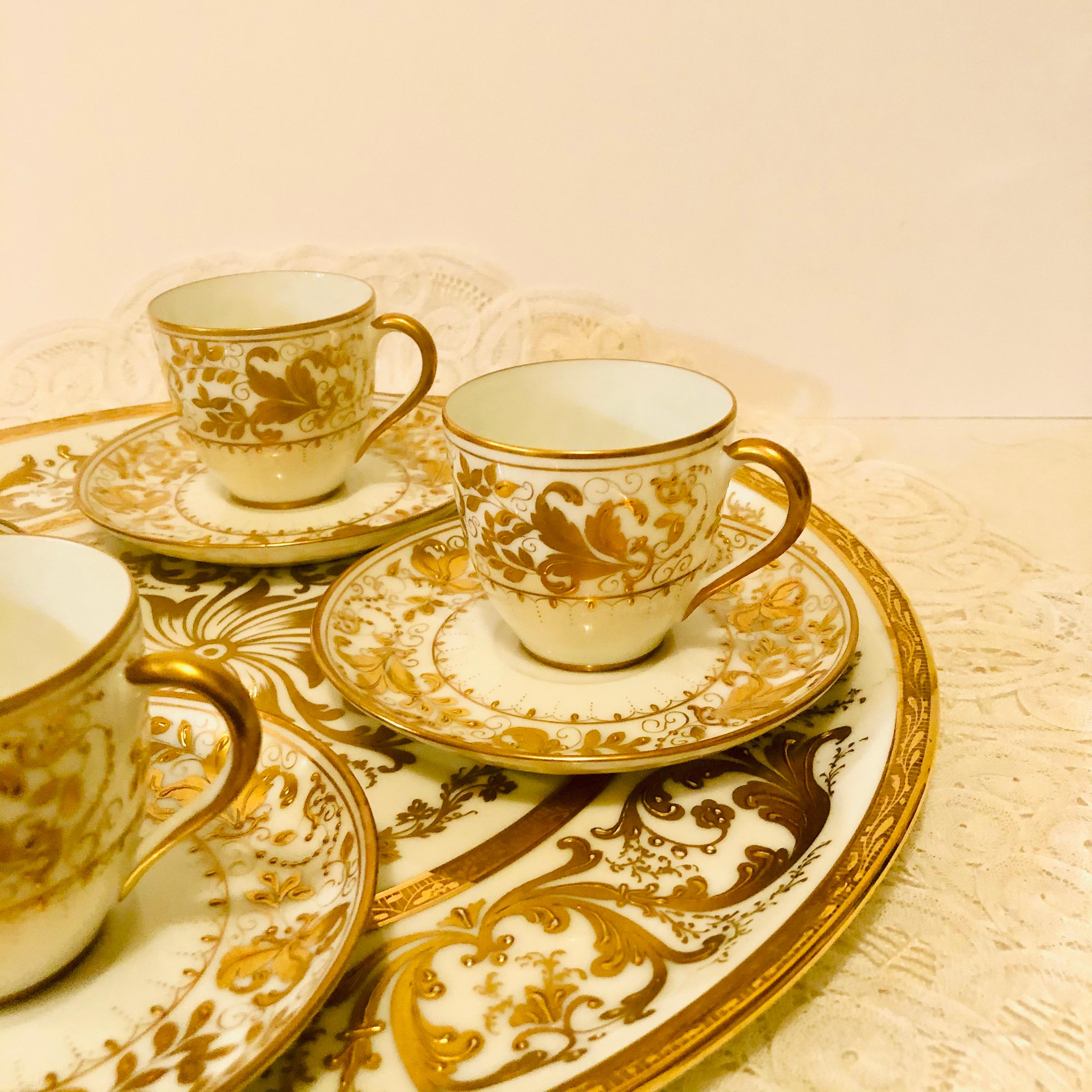 Le Tallec Set of 4 Demitasse Cups and Matching Tray with Profuse Raised Gilding For Sale 1