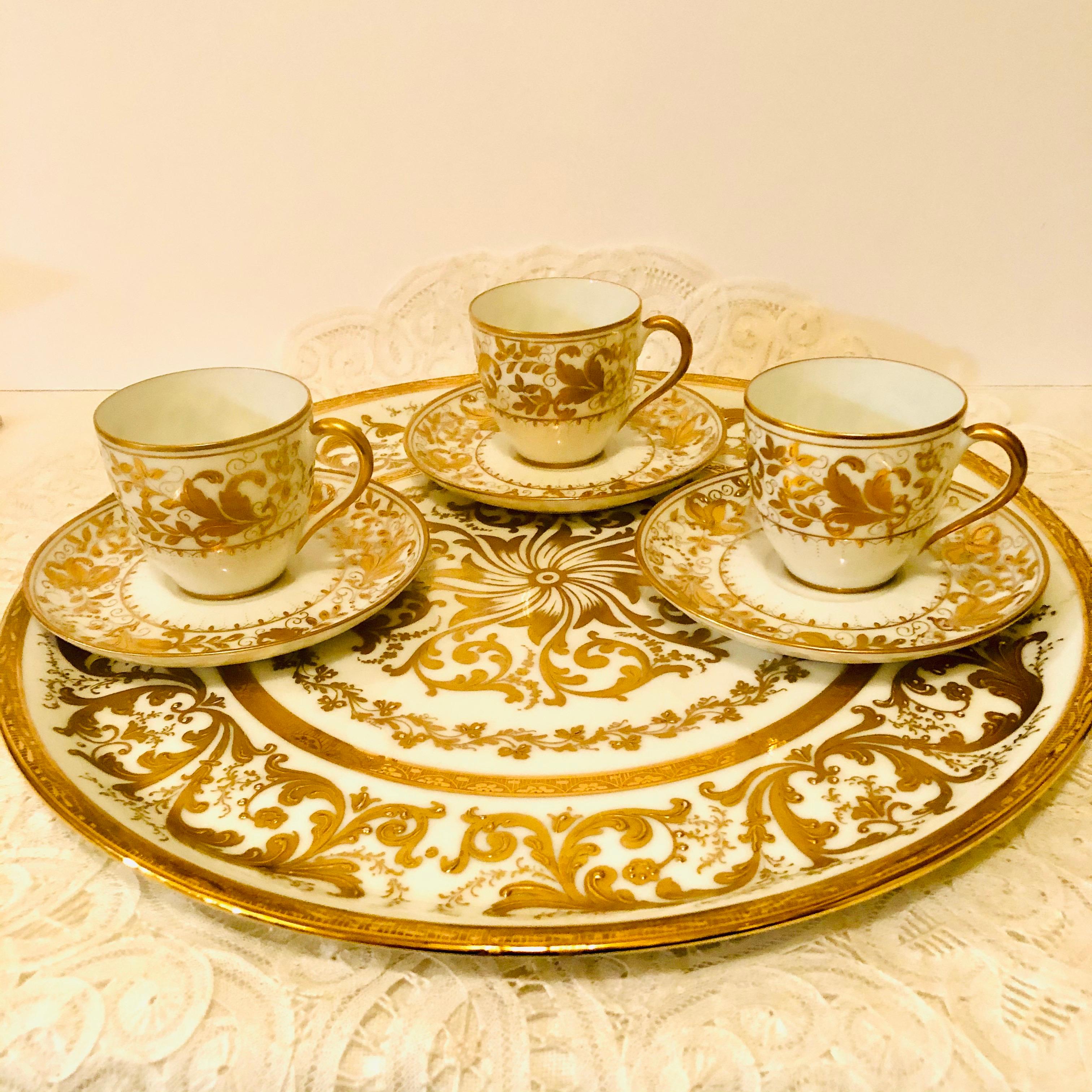 Le Tallec Set of 4 Demitasse Cups and Matching Tray with Profuse Raised Gilding For Sale 2