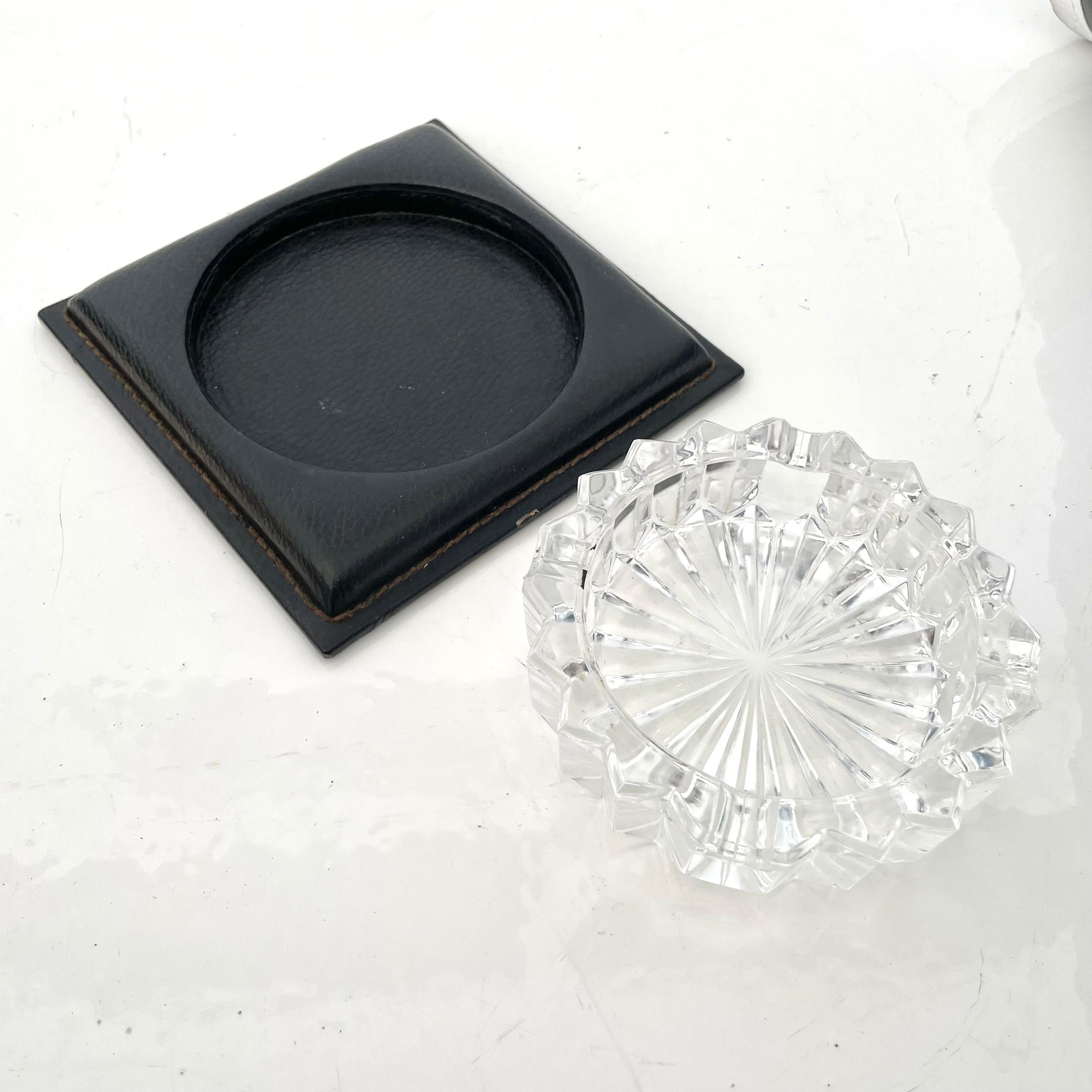 Le Tanneur Leather and Glass Ashtray In Good Condition For Sale In Los Angeles, CA