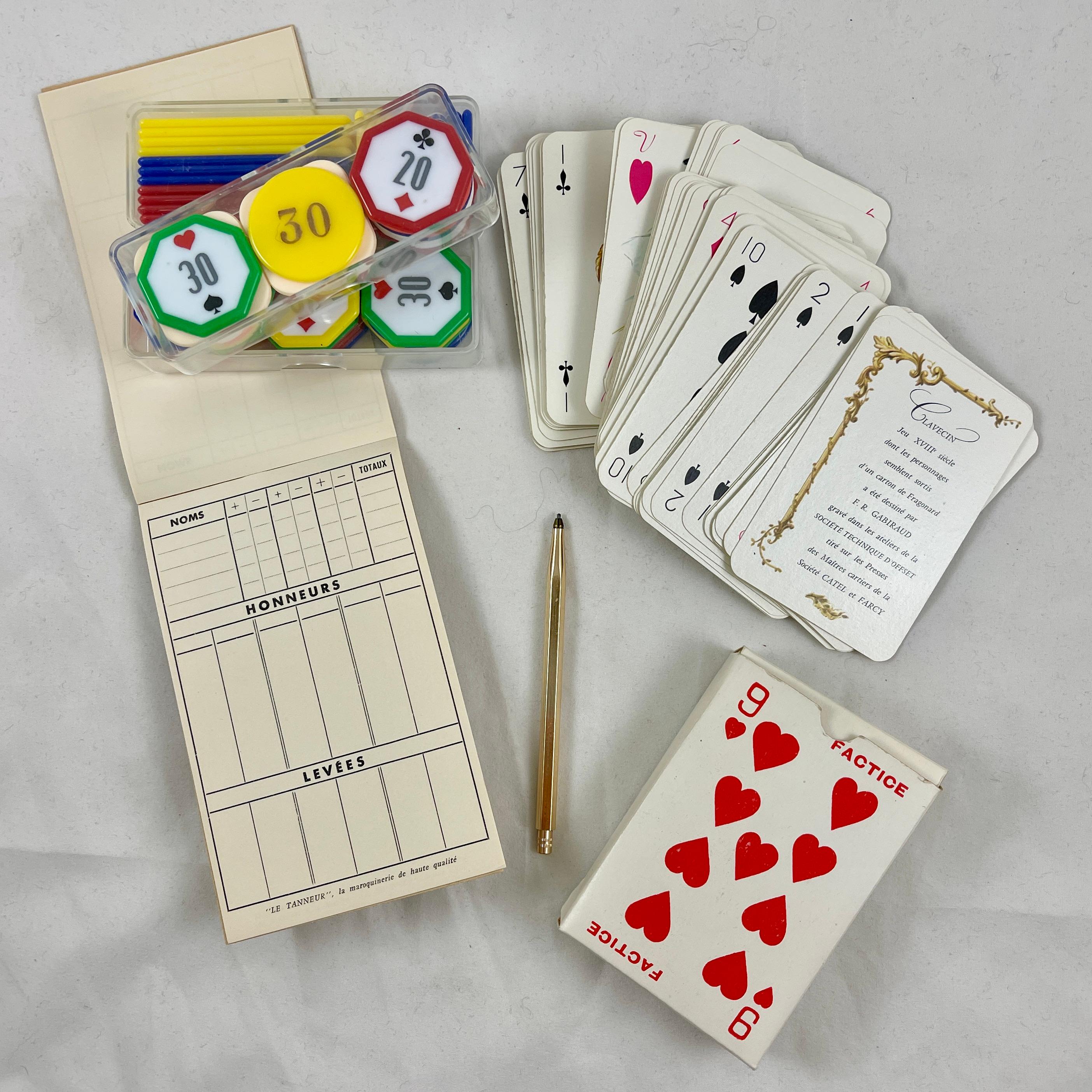 Le Tanneur Mid-Century French Leather Boxed Bridge Card Playing & Betting Set For Sale 1