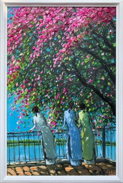 'Girls at the Lake' Colorful Impressionist Painting