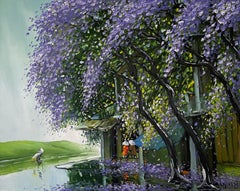 Peinture de paysage impressionniste Hanois aux fleurs violettes