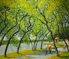 Peinture de paysage impressionniste "Road Around the Lake"