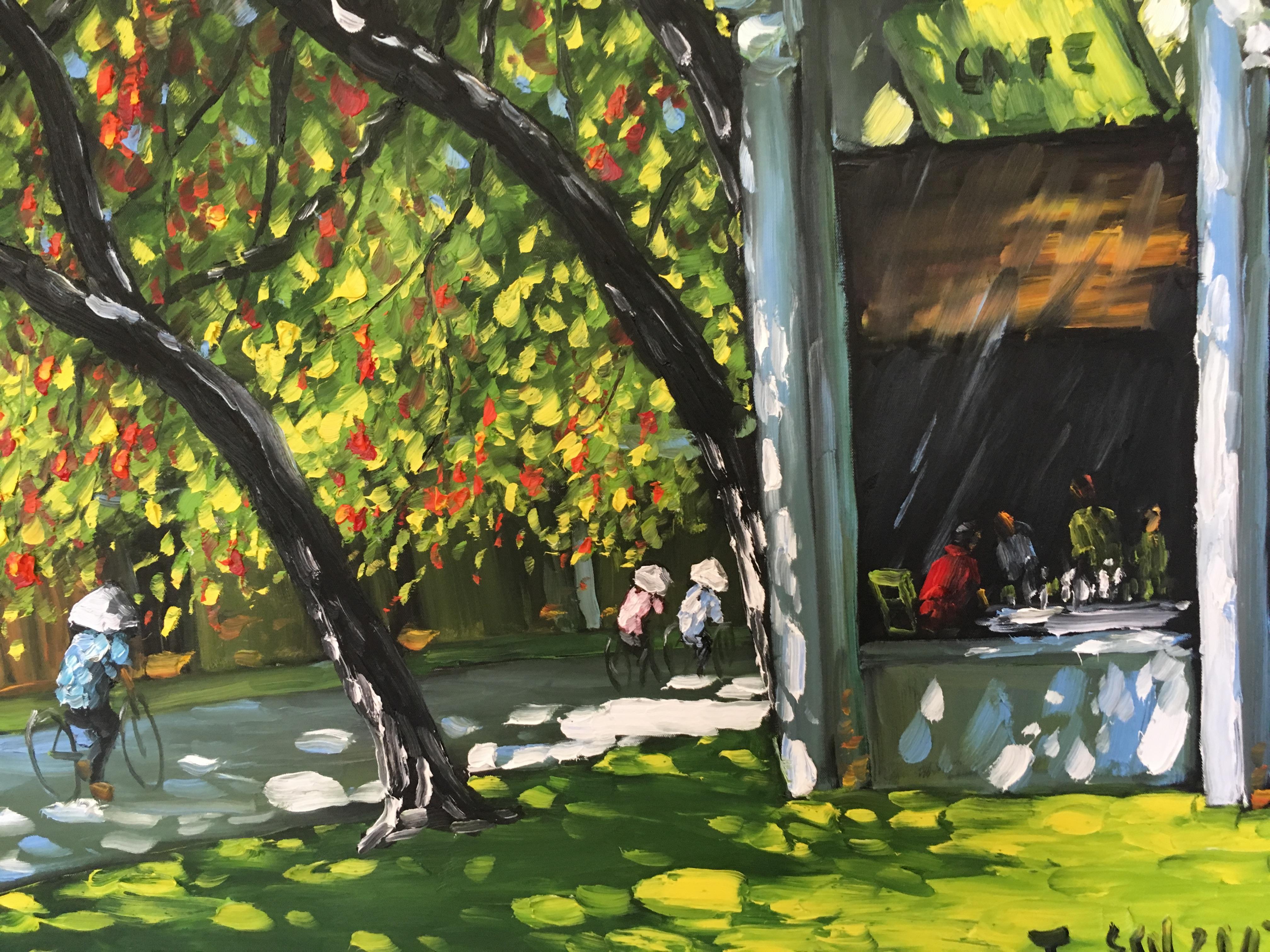 'Summertime Coffee House' Olio su tela Pittura impressionista - Painting di Le Thanh Son