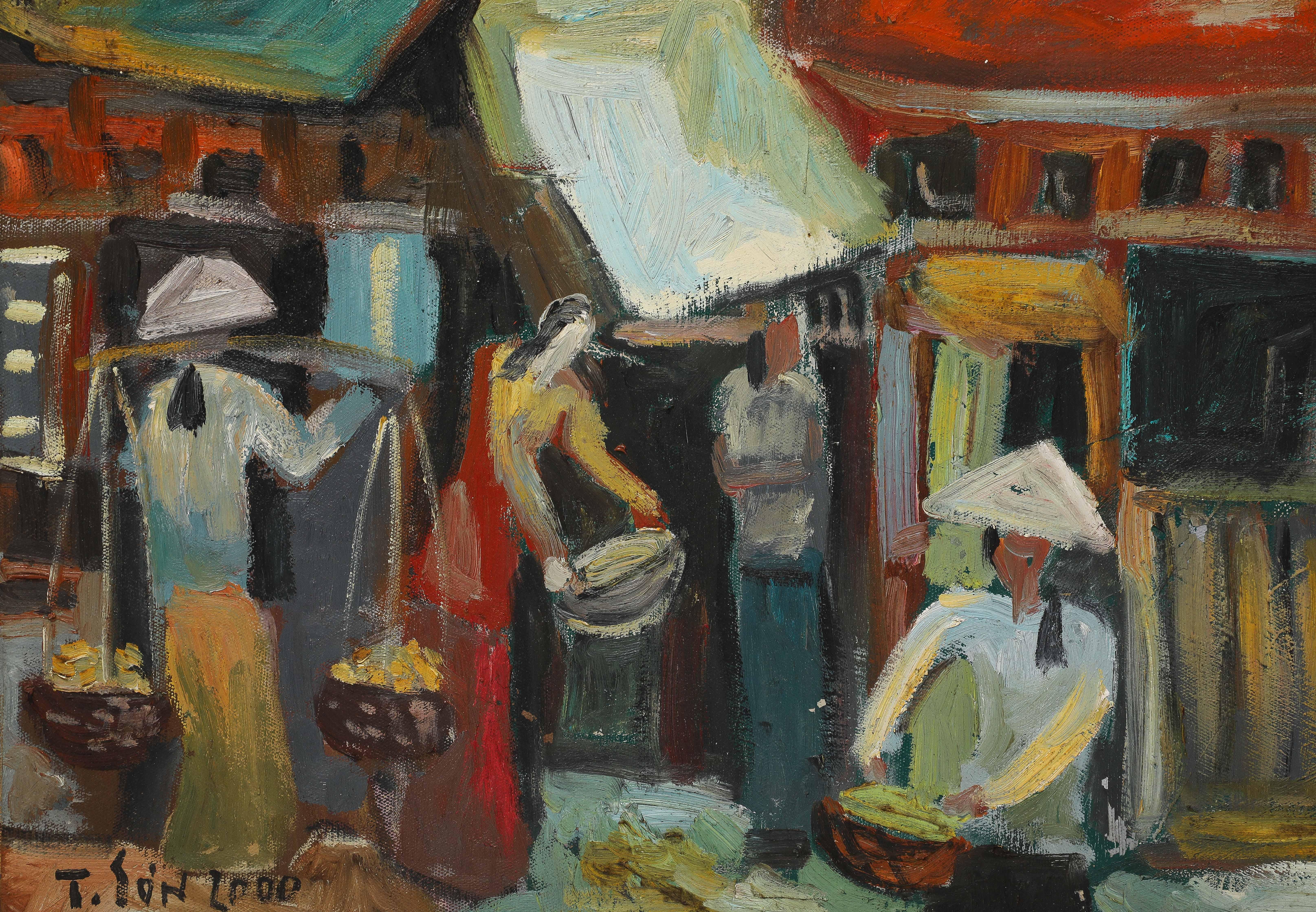 Toile Grande peinture vietnamienne Le Thanh Son en vente