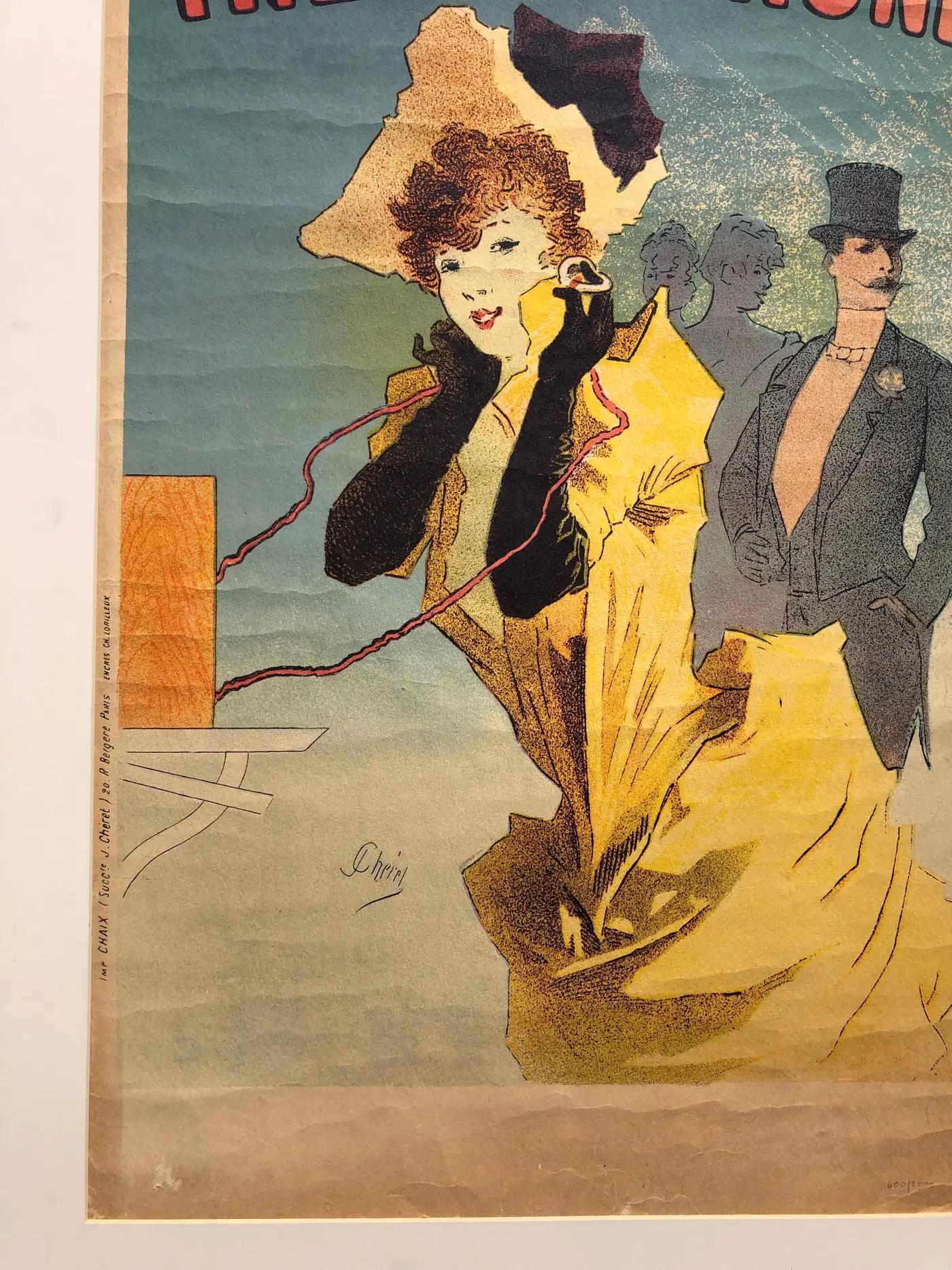 Le Théâtrophone - Jugendstil-Lithografie-Poster von Jules Cheret (Art nouveau) im Angebot