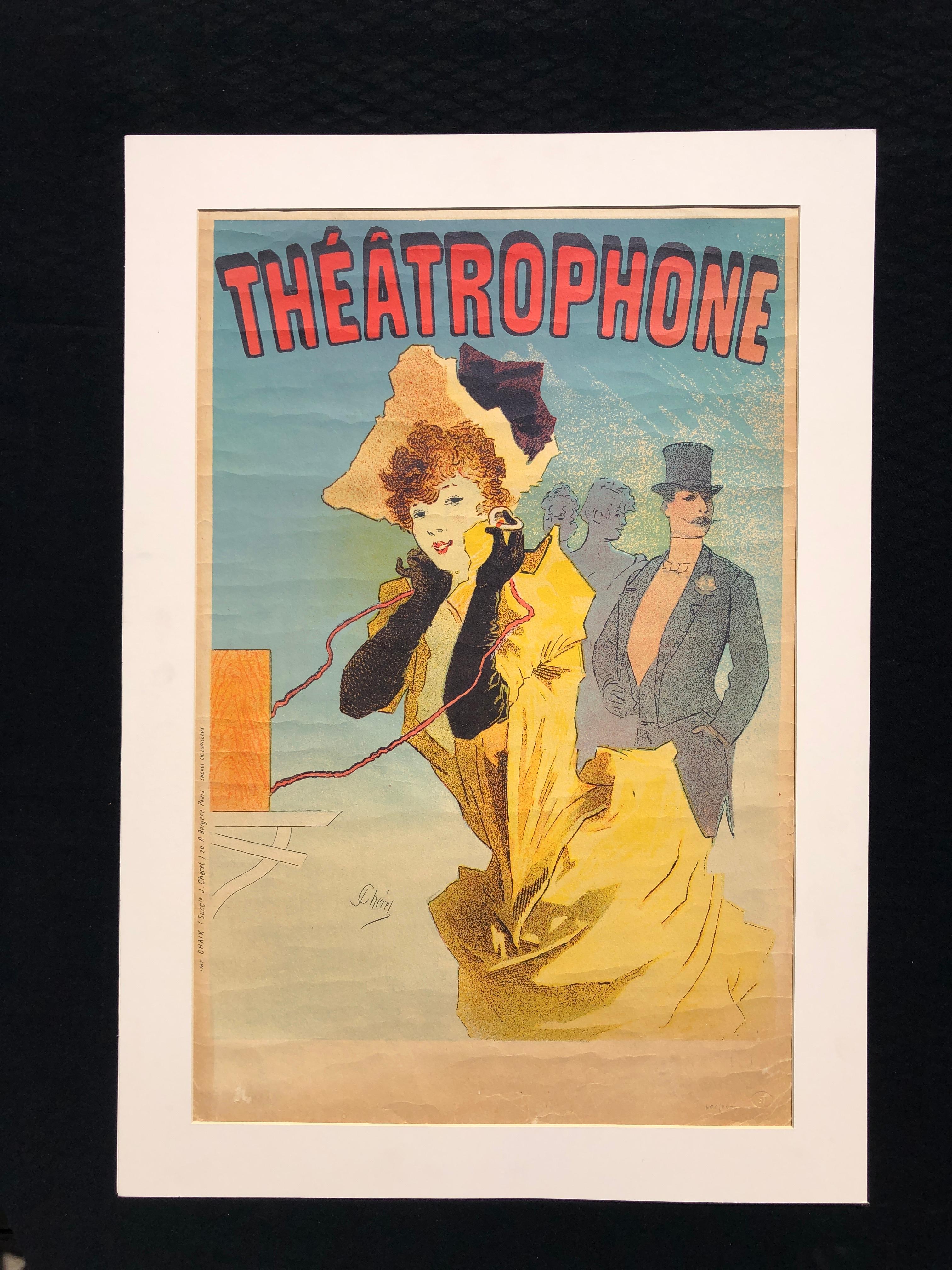 French Le Théâtrophone - Vintage Art Nouveau Lithograph Poster by Jules Cheret For Sale