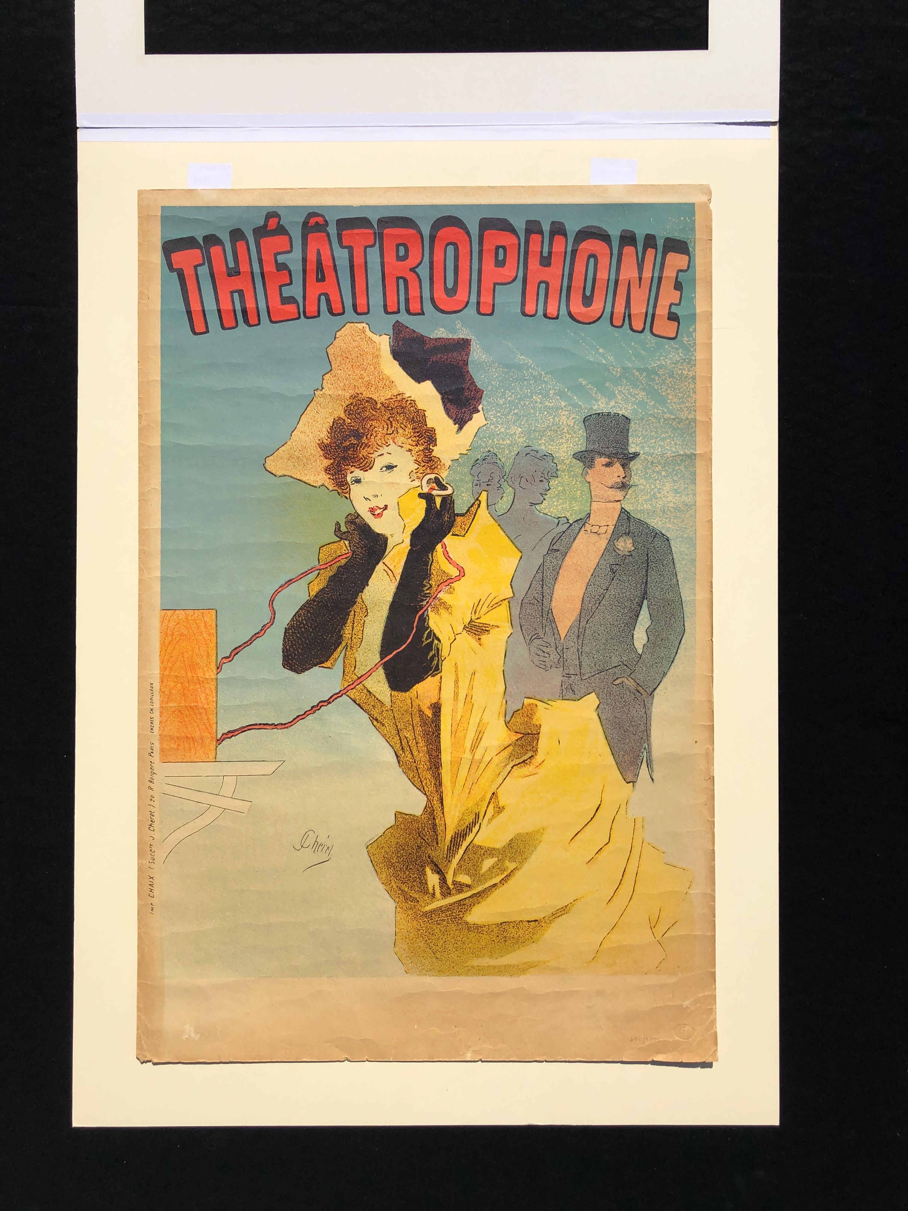 Français Le Théâtrophone - Vintage Art Nouveau Lithograph Poster by Jules Cheret en vente