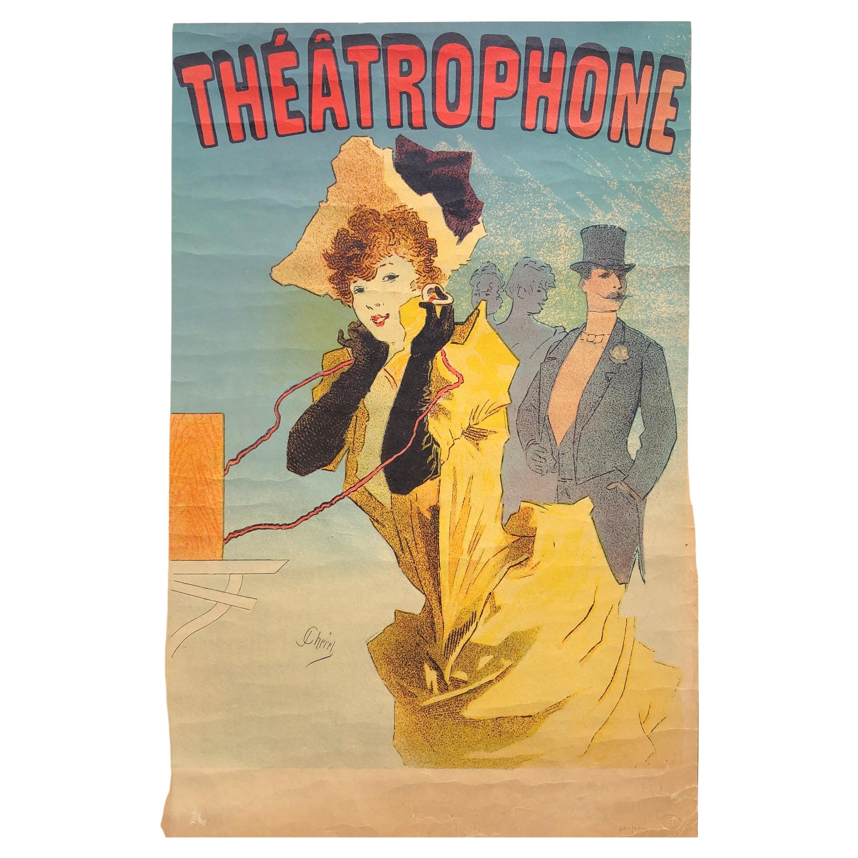 Le Théâtrophone - Jugendstil-Lithografie-Poster von Jules Cheret im Angebot