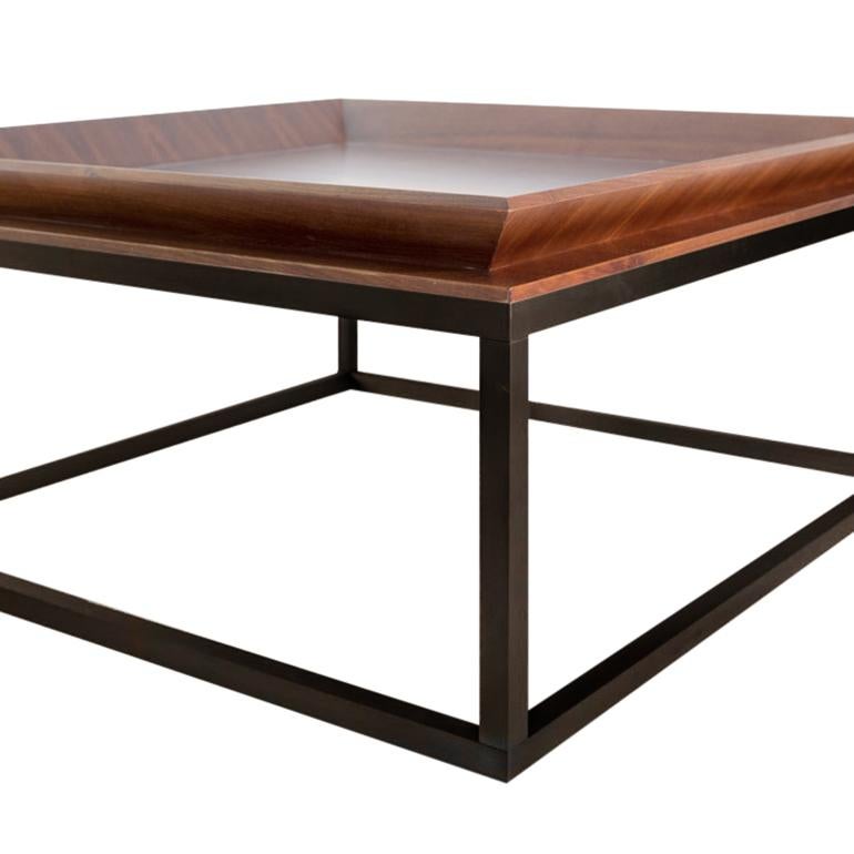 Italian Le Tray Straight Legs, Coffee Table or Cocktail Table, Walnut/Oiled Bronze For Sale