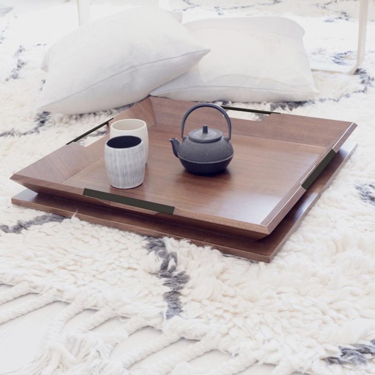 Modern Le Tray, Walnut/ Oiled Bronze For Sale