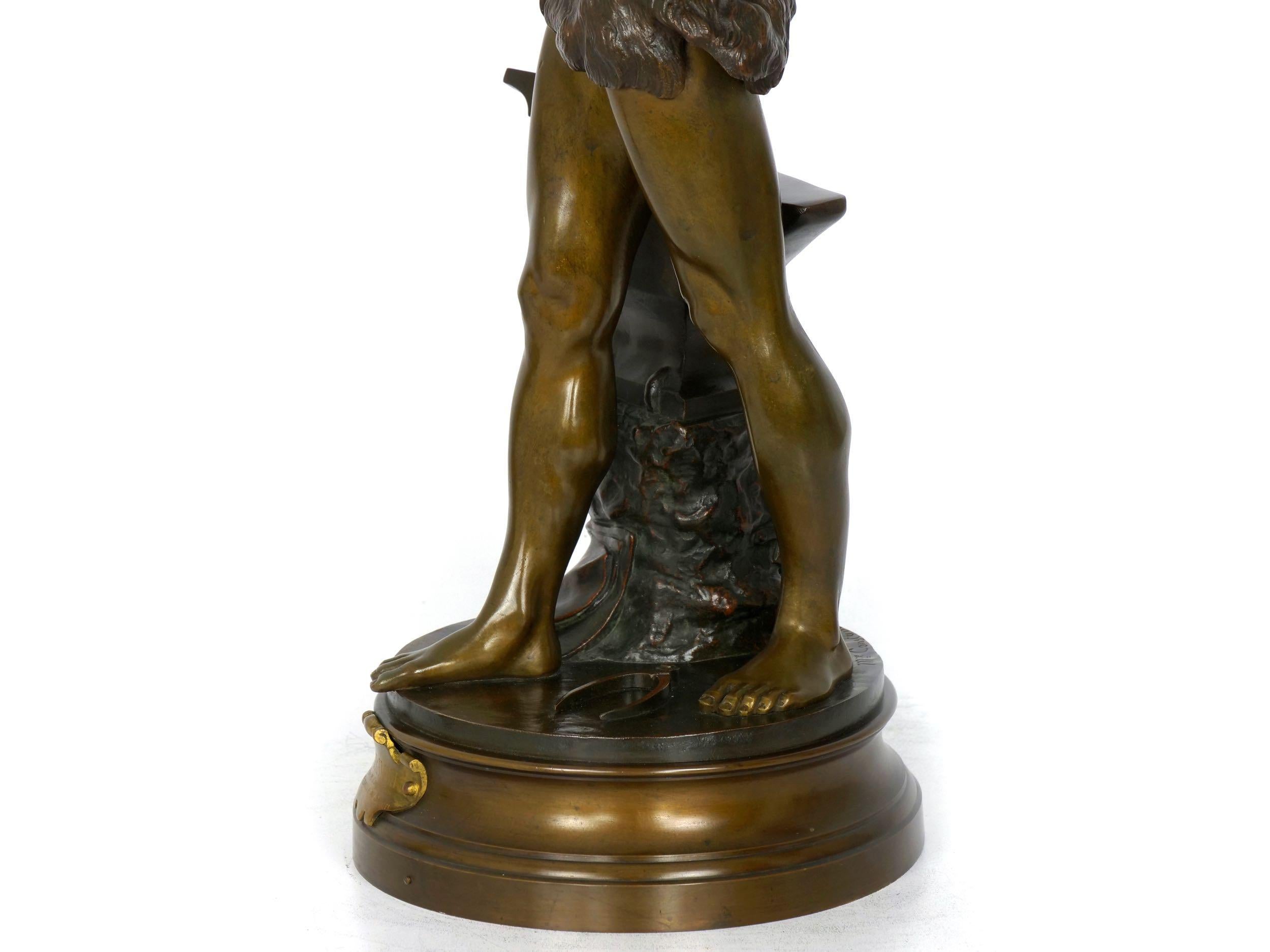 “Le Trevail” French Antique Bronze Sculpture of Blacksmith by Maurice Constant 8