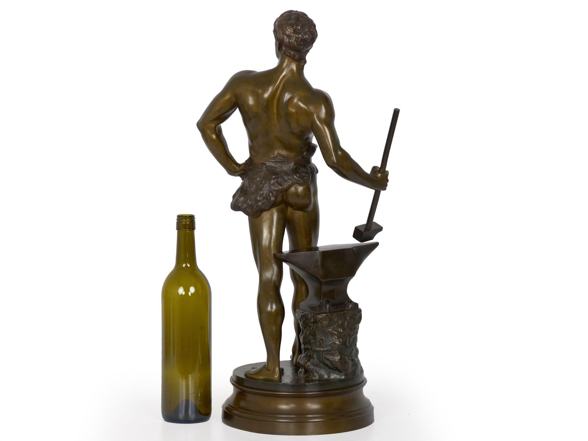 Romantic “Le Trevail” French Antique Bronze Sculpture of Blacksmith by Maurice Constant