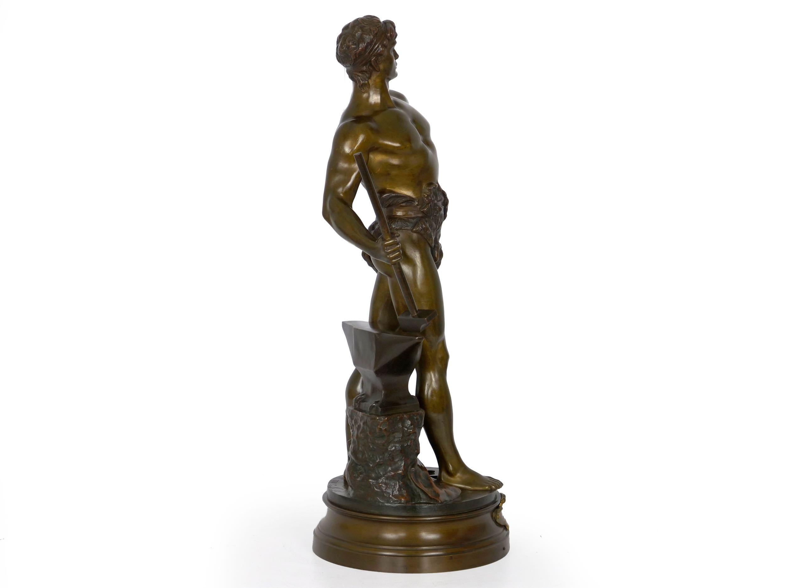 “Le Trevail” French Antique Bronze Sculpture of Blacksmith by Maurice Constant In Good Condition In Shippensburg, PA