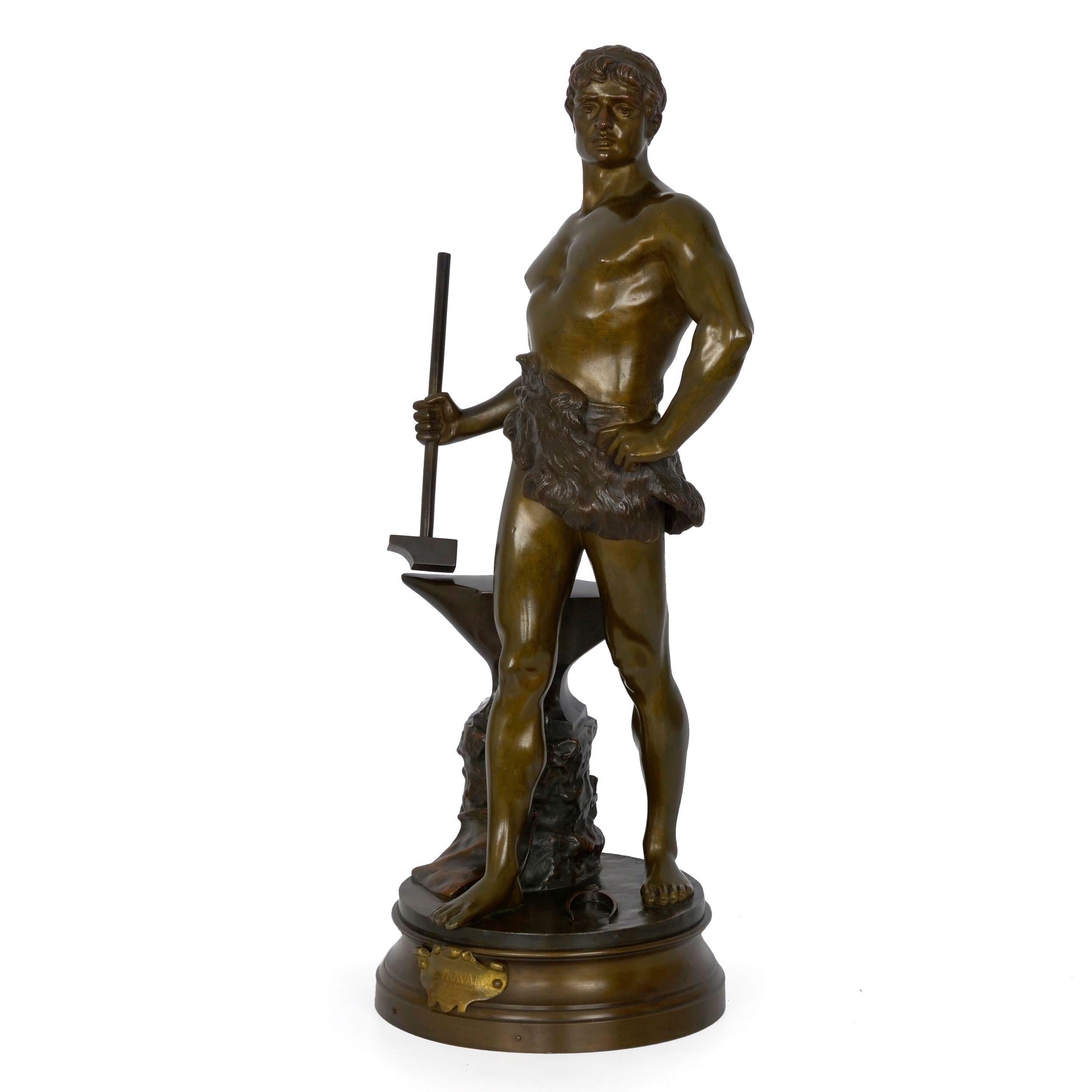 20th Century “Le Trevail” French Antique Bronze Sculpture of Blacksmith by Maurice Constant