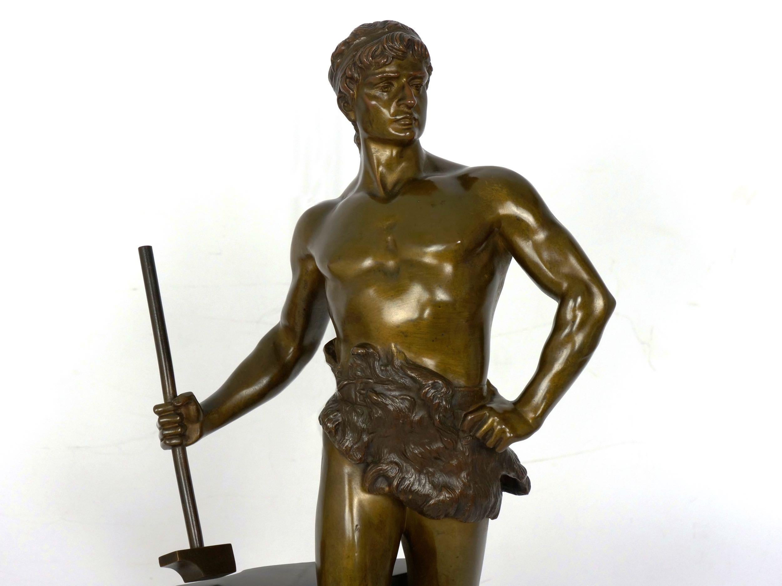 “Le Trevail” French Antique Bronze Sculpture of Blacksmith by Maurice Constant 1