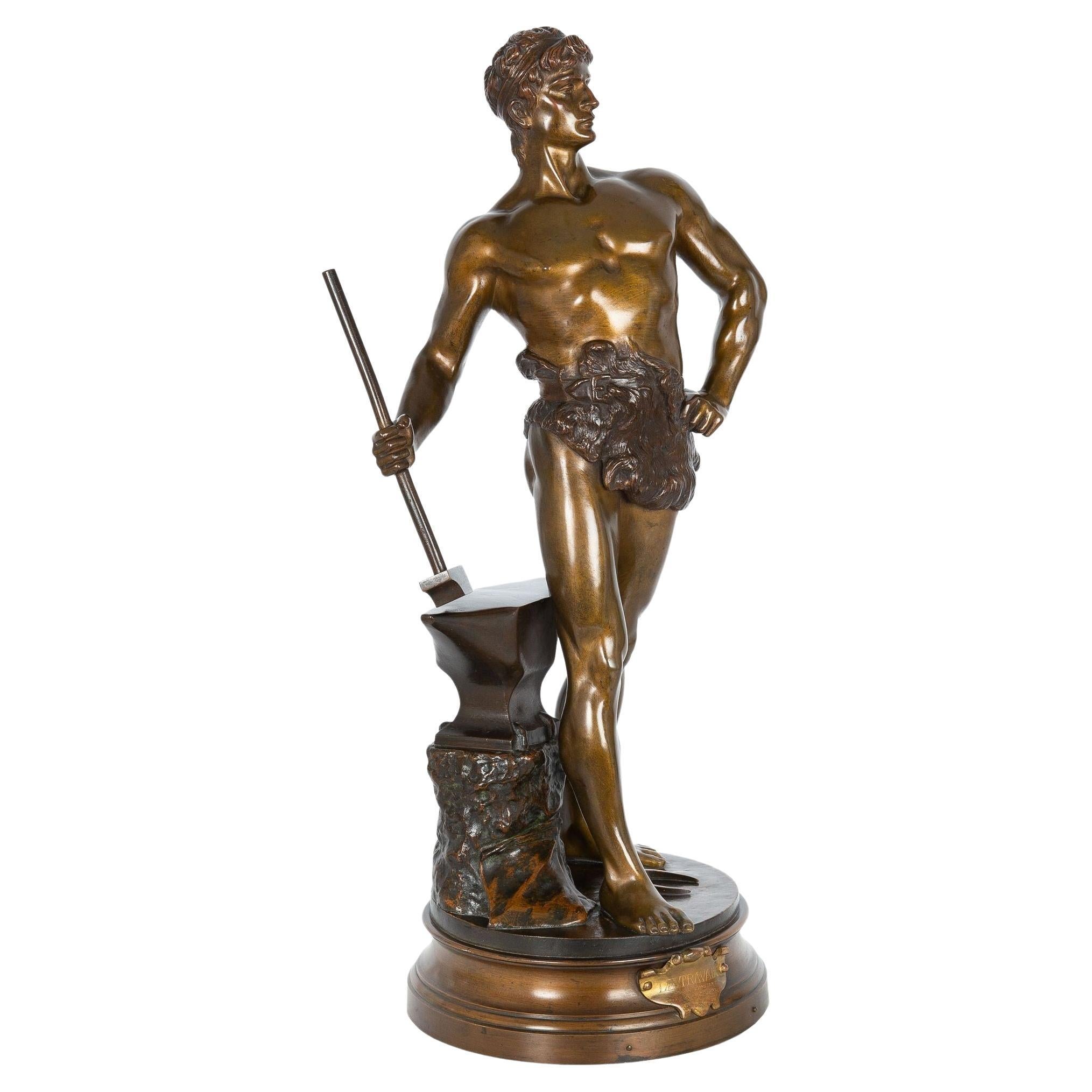 Antique French Bronze Sculpture of “Le Trevail” by Maurice Constant