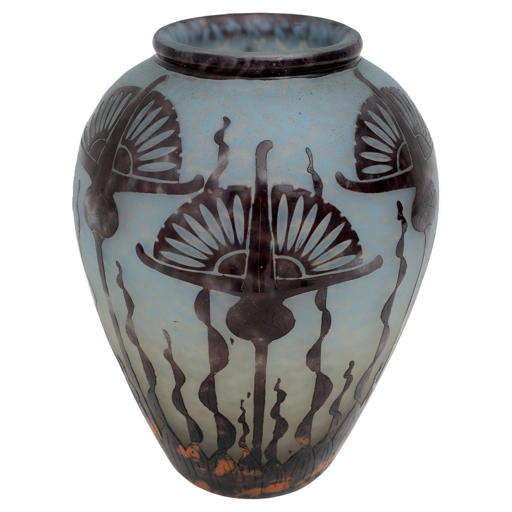 Le Verre Francais Art Nouveau Artistic Glass Vase by Charles Schneider, 1924 For Sale