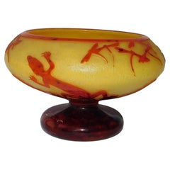 Le Verre Francais Art Nouveau/Deco Footed Cameo Glass Vase with Geckos