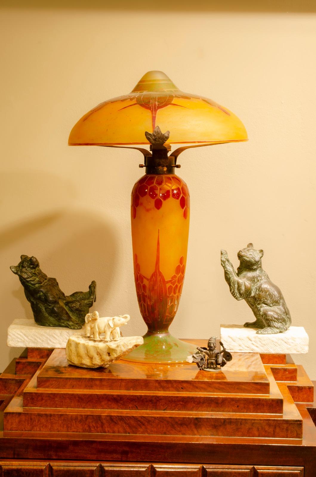 20th Century Le Verre Francais Cameo Glass Lamp For Sale