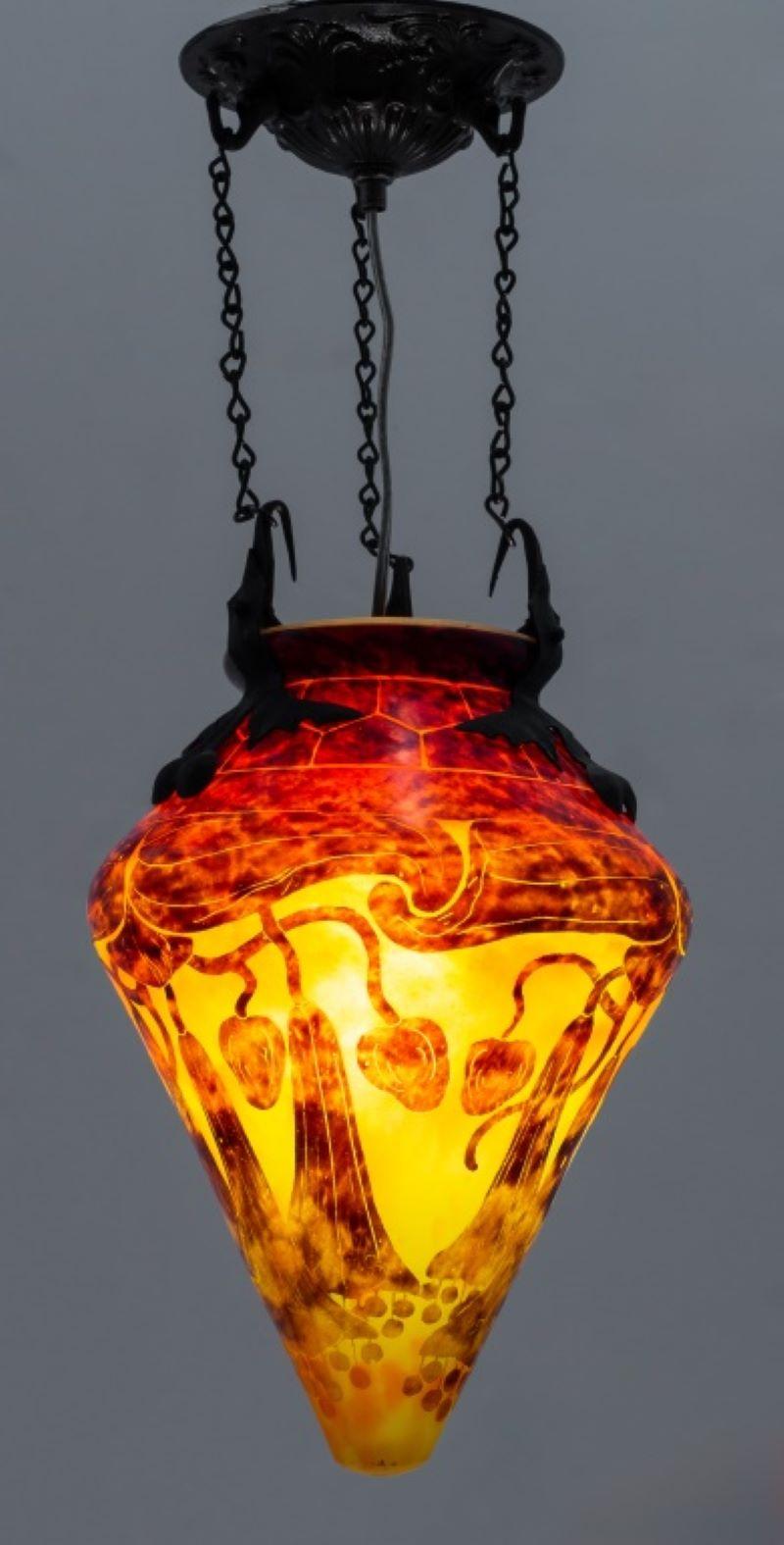 20th Century Le Verre Francais Cameo Glass Shade Pendant Lamp